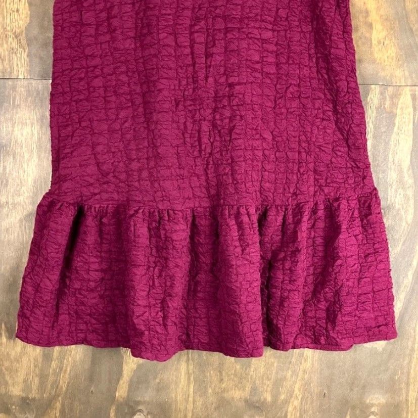 ZARA Womens Dress Red Mock Neck Textured Short Sleeve Stretch Ruffle Large  Dress