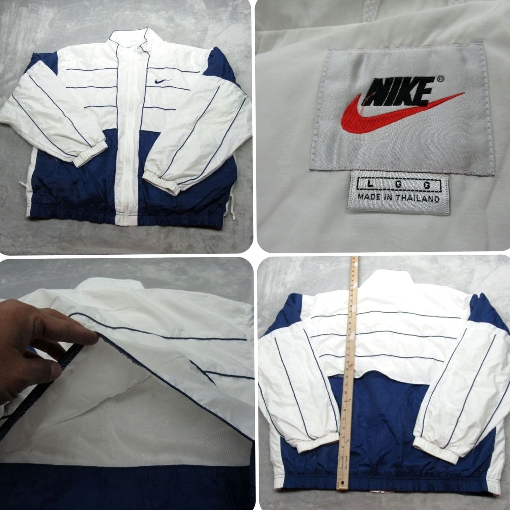 Nike VINTAGE Nike Jacket Mens Large White Blue Pockets Full Zip Track Windbreaker VTG 90's Size US L / EU 52-54 / 3 - 2 Thumbnail