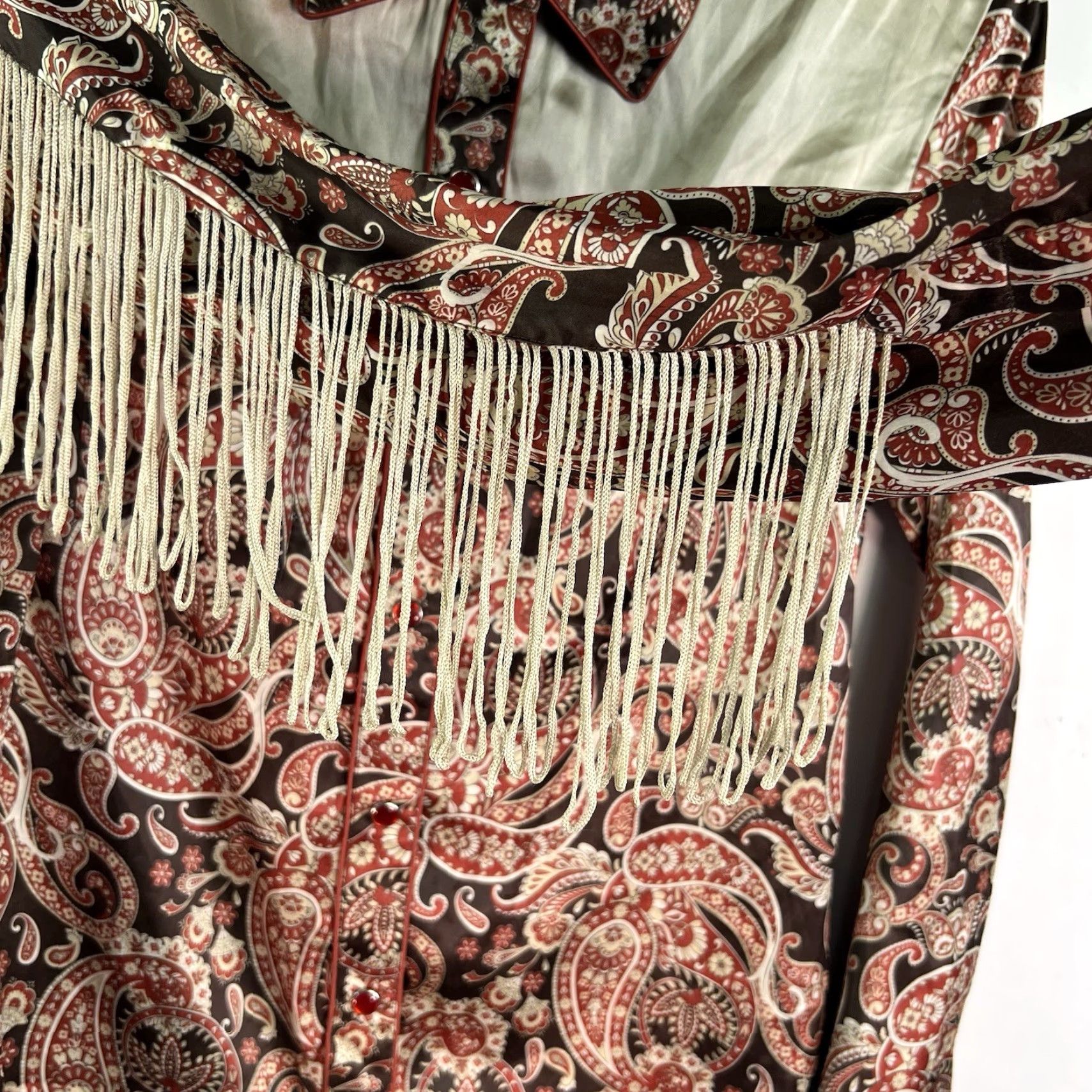Scully Scully Western Floral Fringe Button Shirt Women Size S Beige Size S / US 4 / IT 40 - 7 Thumbnail