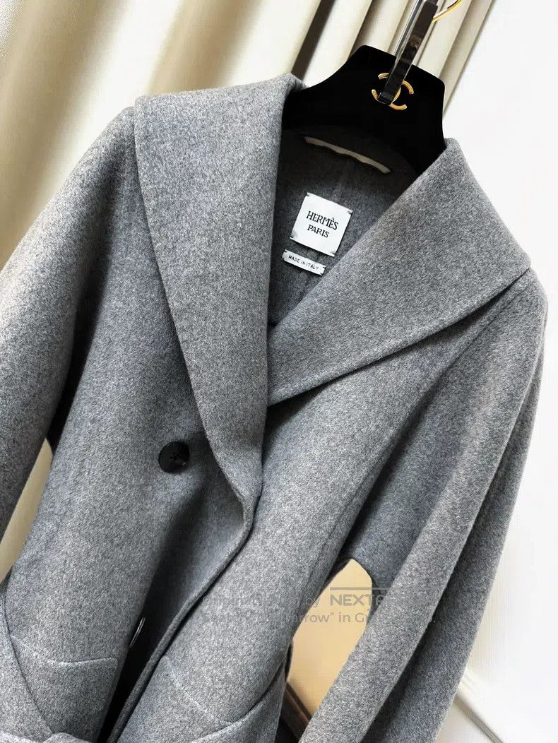 Hermes Hermes Gray Double-Breasted Cashmere Coat with Belt Size XXS / US 00 / IT 34 - 3 Thumbnail