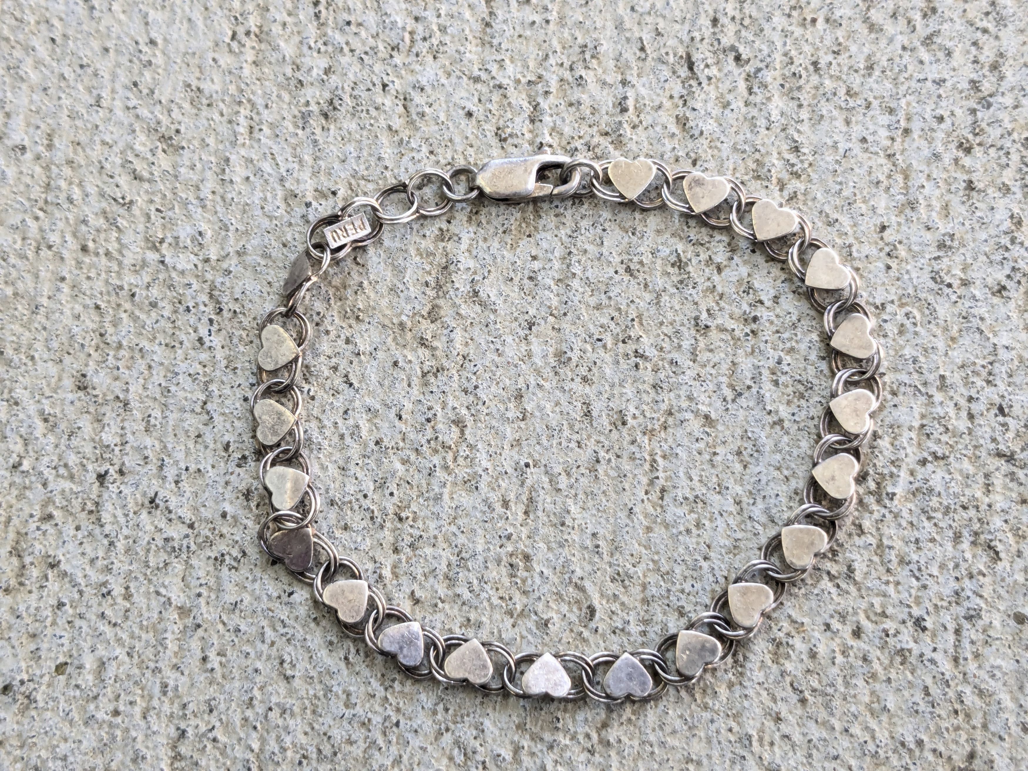 Sterling Silver Vintage Sterling Silver Bracelet Heart Round 7.25" Size ONE SIZE - 3 Thumbnail