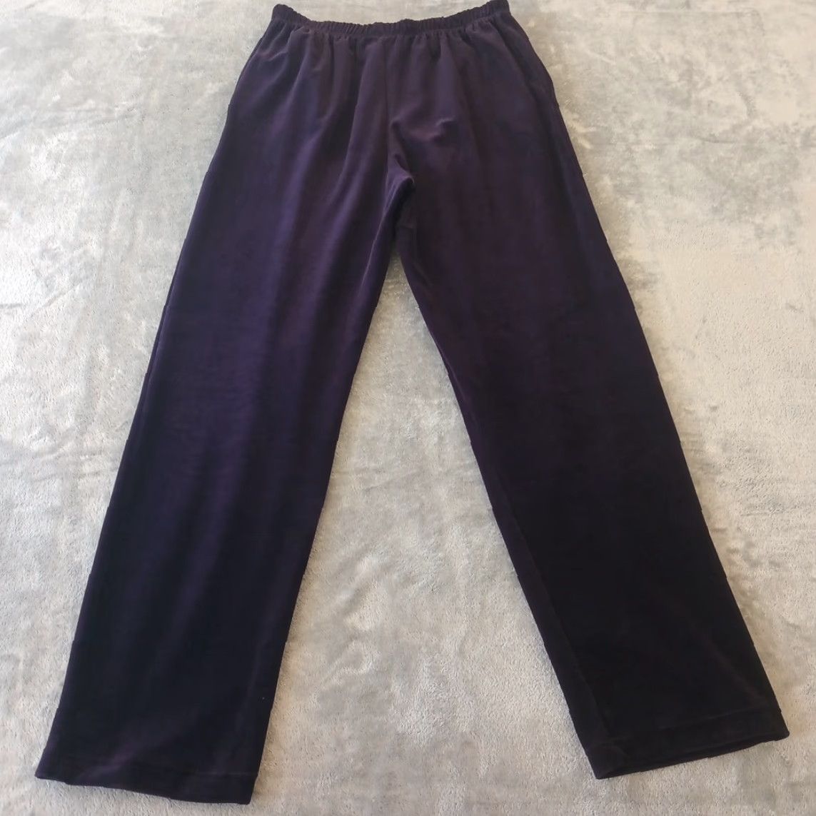 Vintage Rafaella Velour Sweatpants Pants Womens Large Purple Pull On Pockets 28x30 High Rise Size 36" / US 14 / IT 50 - 6 Thumbnail