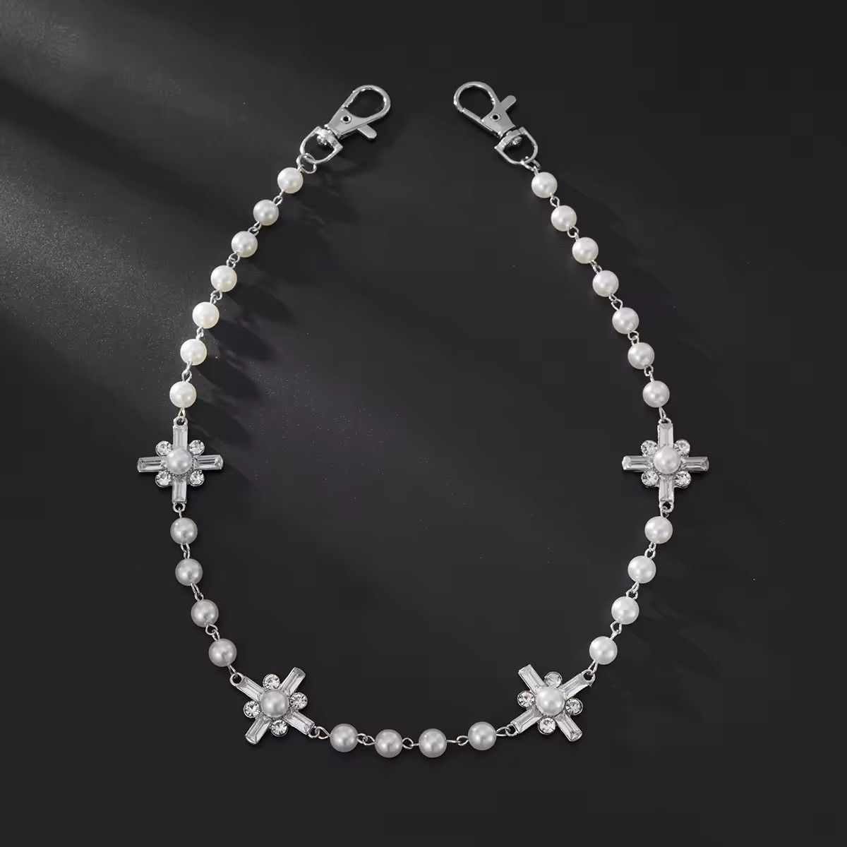 Jewelry Pearl Cross Pant Wallet Chain | Pendant with Crystal Accents Size ONE SIZE - 5 Thumbnail