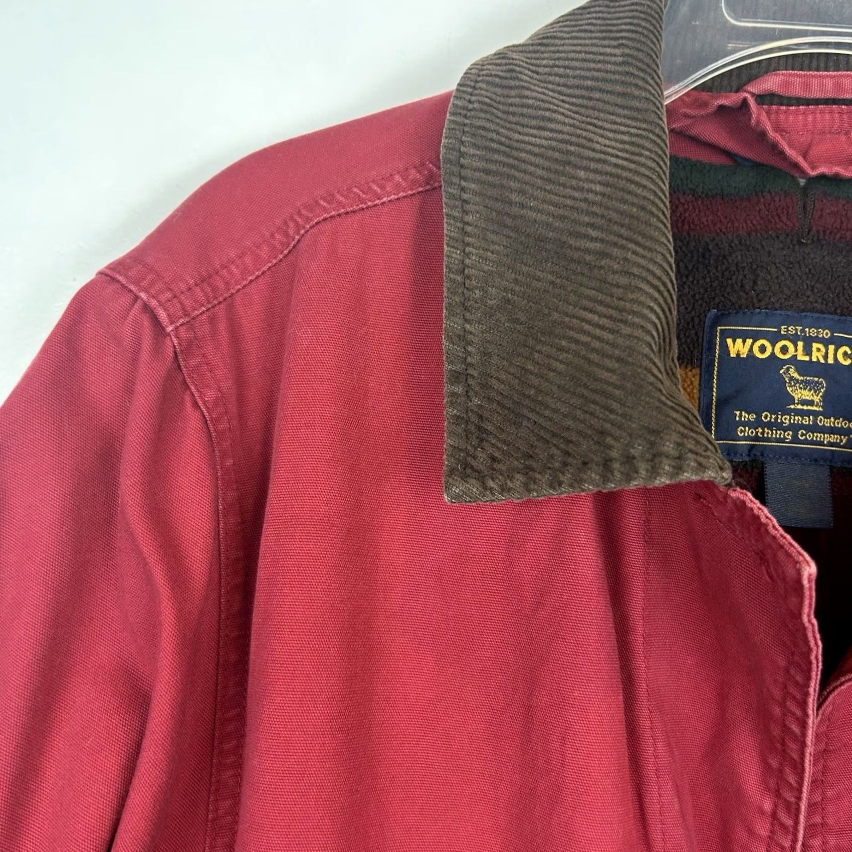 Vintage Woolrich Coat Women Medium Red Corduroy Collar Blanket Stripe Fleece Lining Overcoat Size M / US 6-8 / IT 42-44 - 6 Thumbnail
