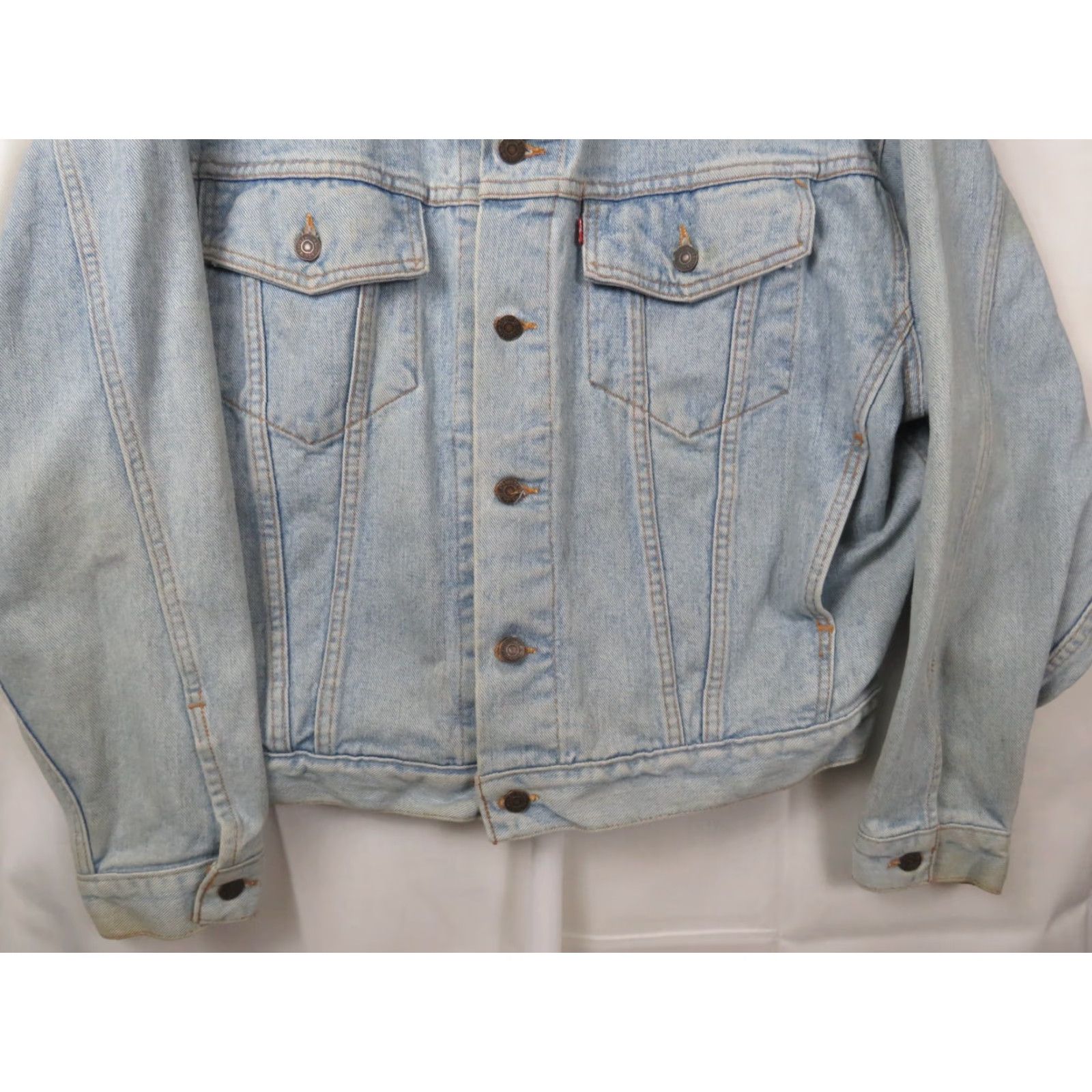 Levi's VINTAGE Levi's Distressed Denim Jean Jacket Blue Large Regular Jacket Men 80s 90s USA Casual Travel Pockets Logo Button Cotton Denim Lightweight Size US 33 - 2 Thumbnail