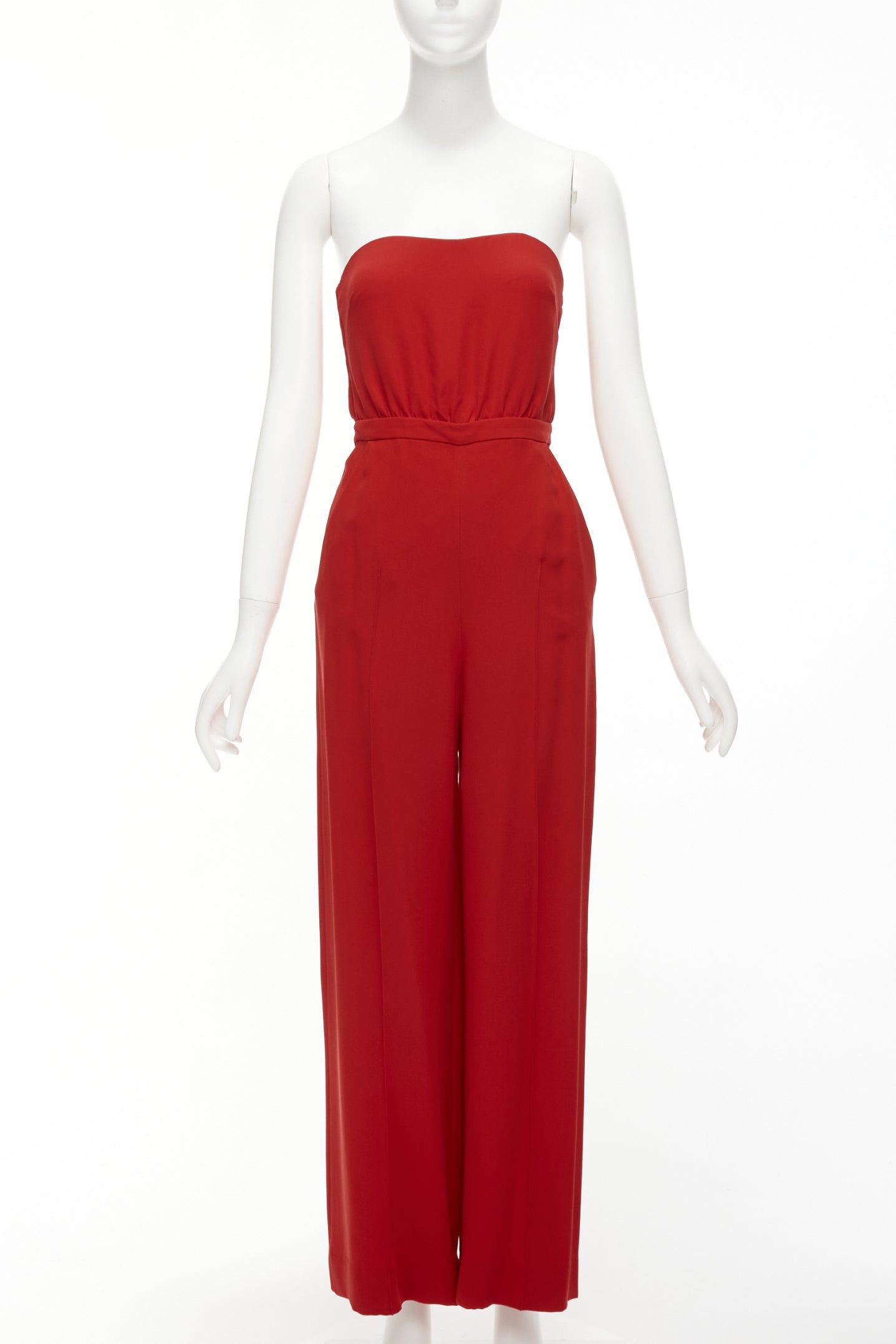 image of Valentino 100% Silk Red Strapless Back Tie Bow Wide Leg Jumpsuit It38 Xs, Women's (Size 26)