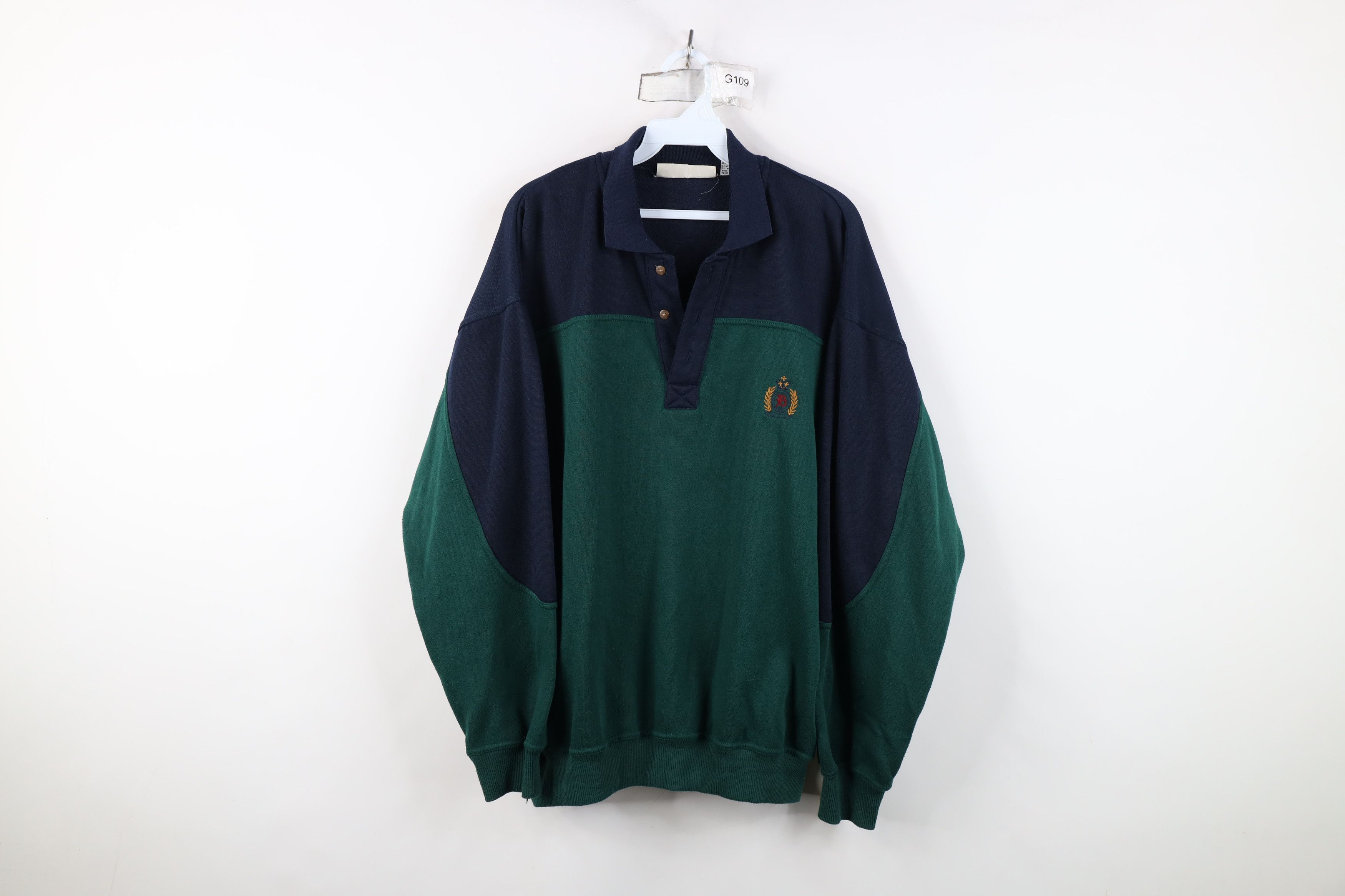 Vintage Vintage 90s Streetwear Block Collared Pullover Sweatshirt Size US L / EU 52-54 / 3 - 1 Thumbnail
