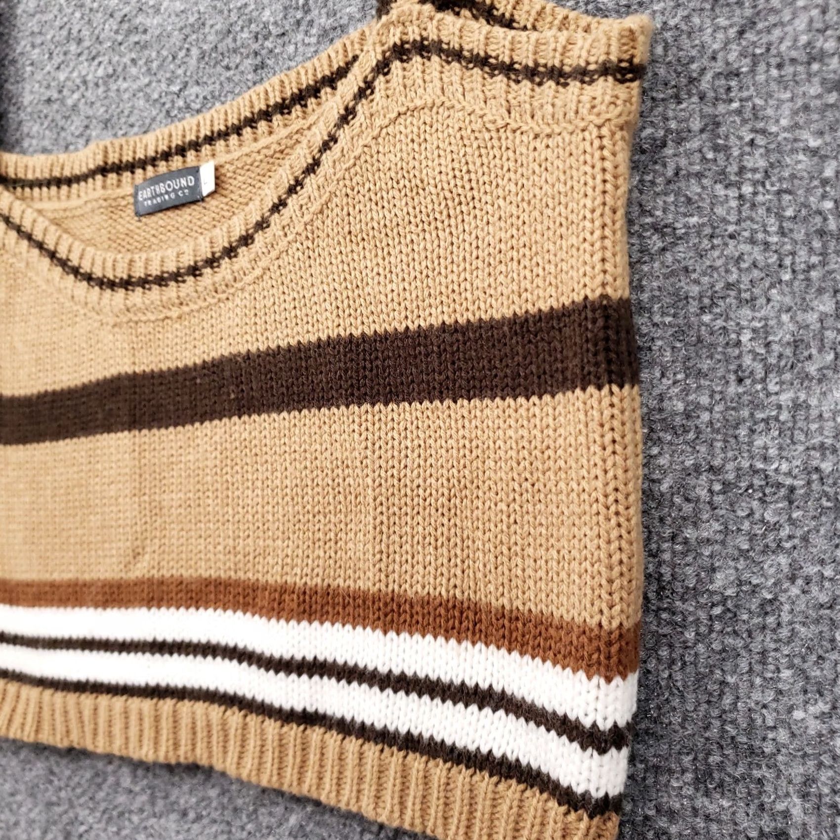 Vintage Earthbound Cropped Womens L Brown Tank Striped Sleeveless Knit Acrylic Size L / US 10 / IT 46 - 6 Thumbnail