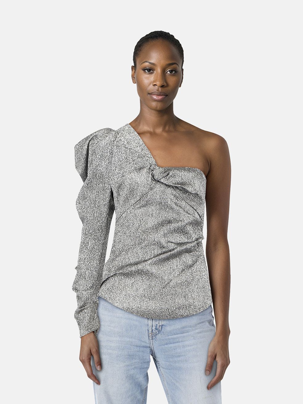 Isabel Marant Silver Metallic One Sleeve Top Size S / US 4 / IT 40 - 1 Thumbnail