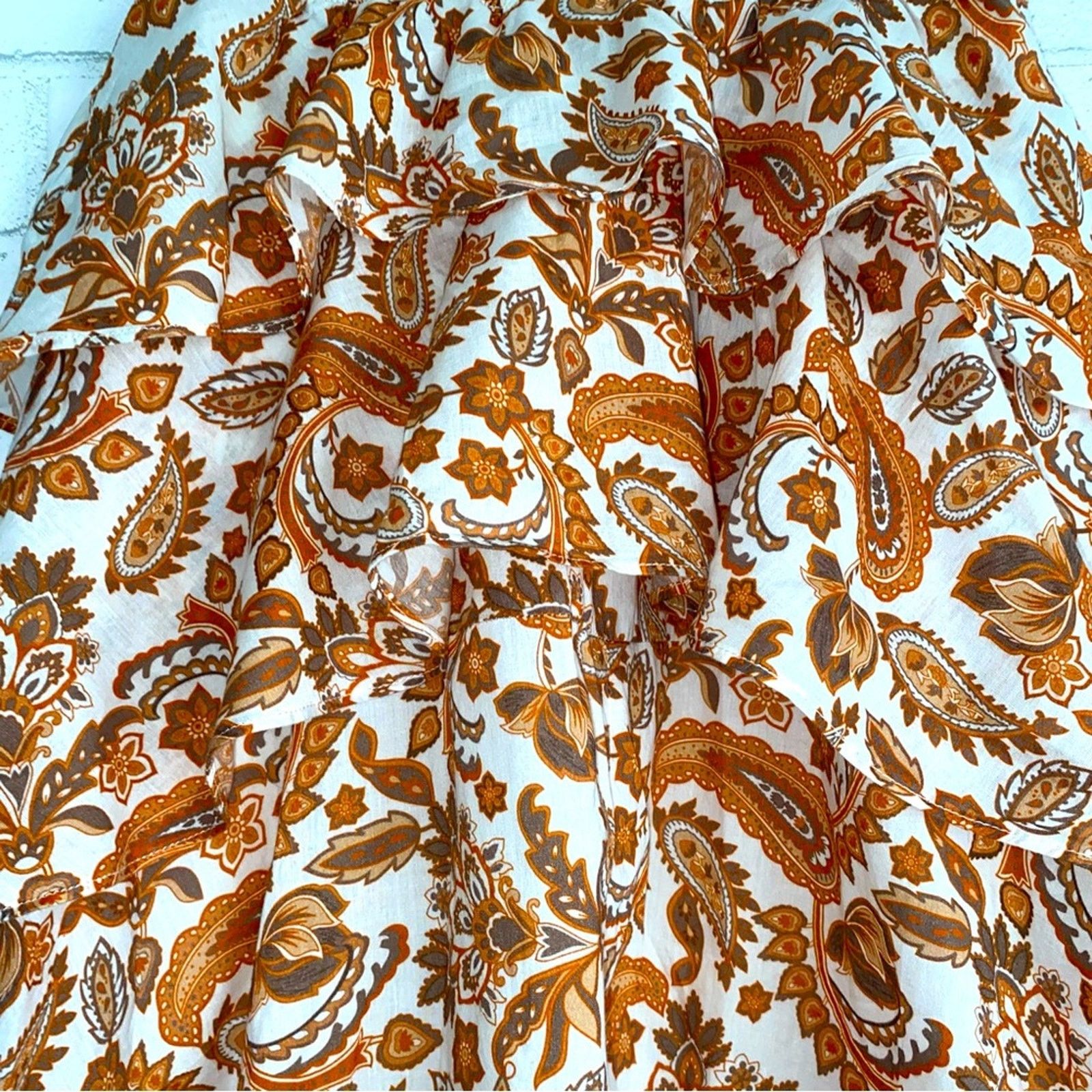 Maje MAJE $345 Orange Paisley Cotton Tiered Skirt FR34 USXS Size 26" / US 2 / IT 38 - 11 Thumbnail