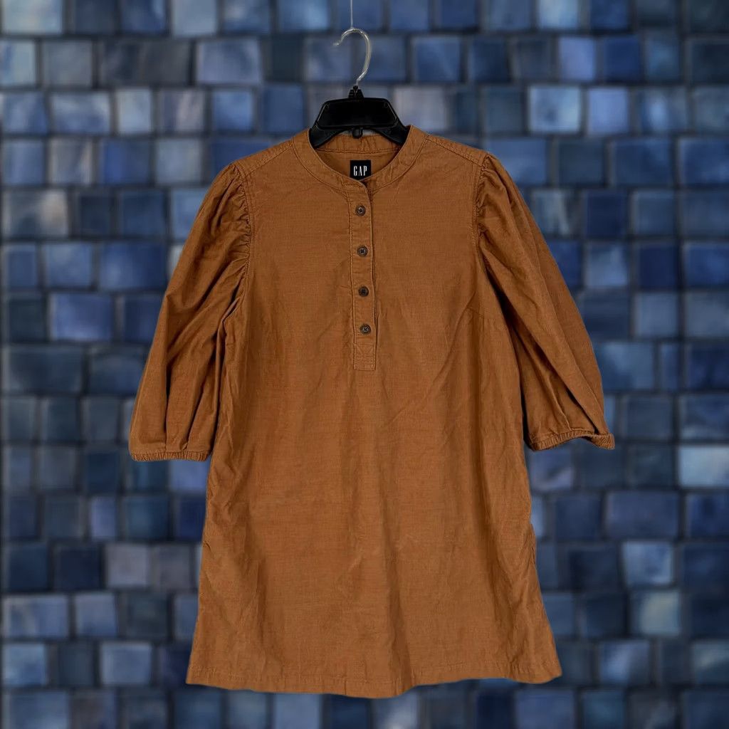 Gap GAP Shirt Dress Womens Medium Brown Corduroy Henley 3/4 Puff Sleeve Shift Mini Shirt Dress Size M / US 6-8 / IT 42-44 - 1 Thumbnail