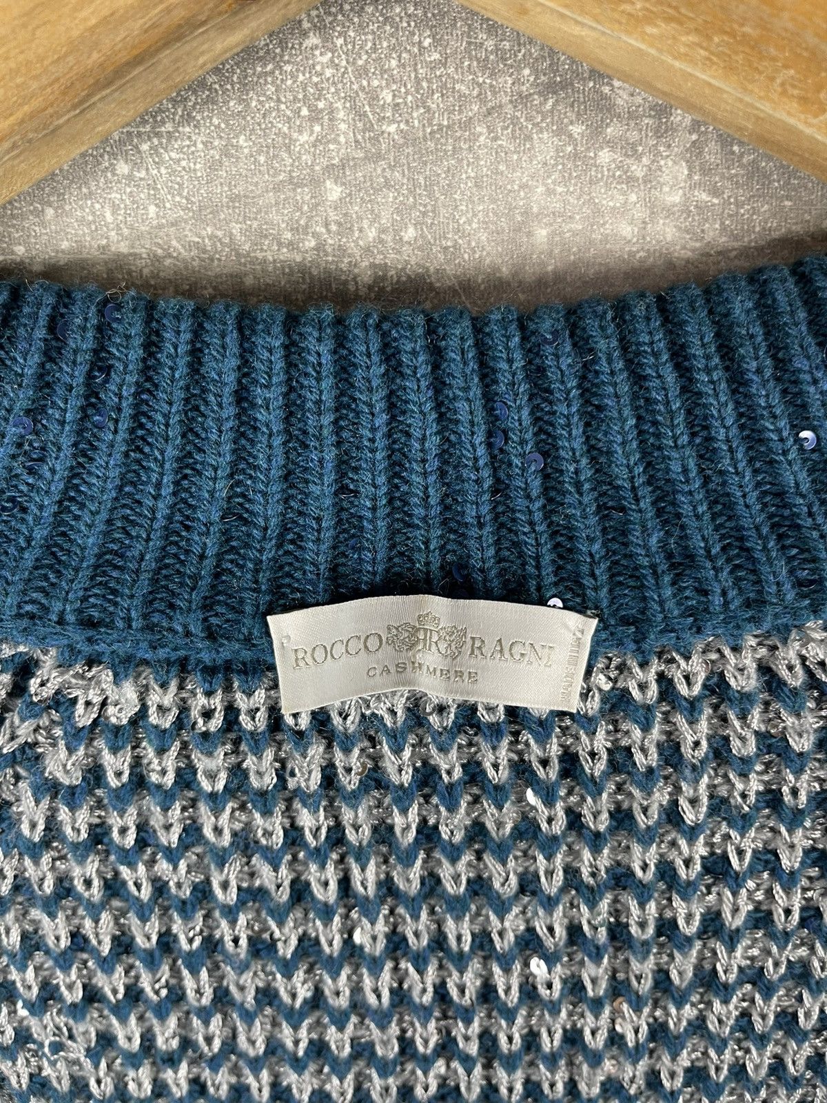 Other Rocco Ragni Cashmere Blue Knit Jacket Size 44 Made in Italy Size M / US 6-8 / IT 42-44 - 15 Thumbnail