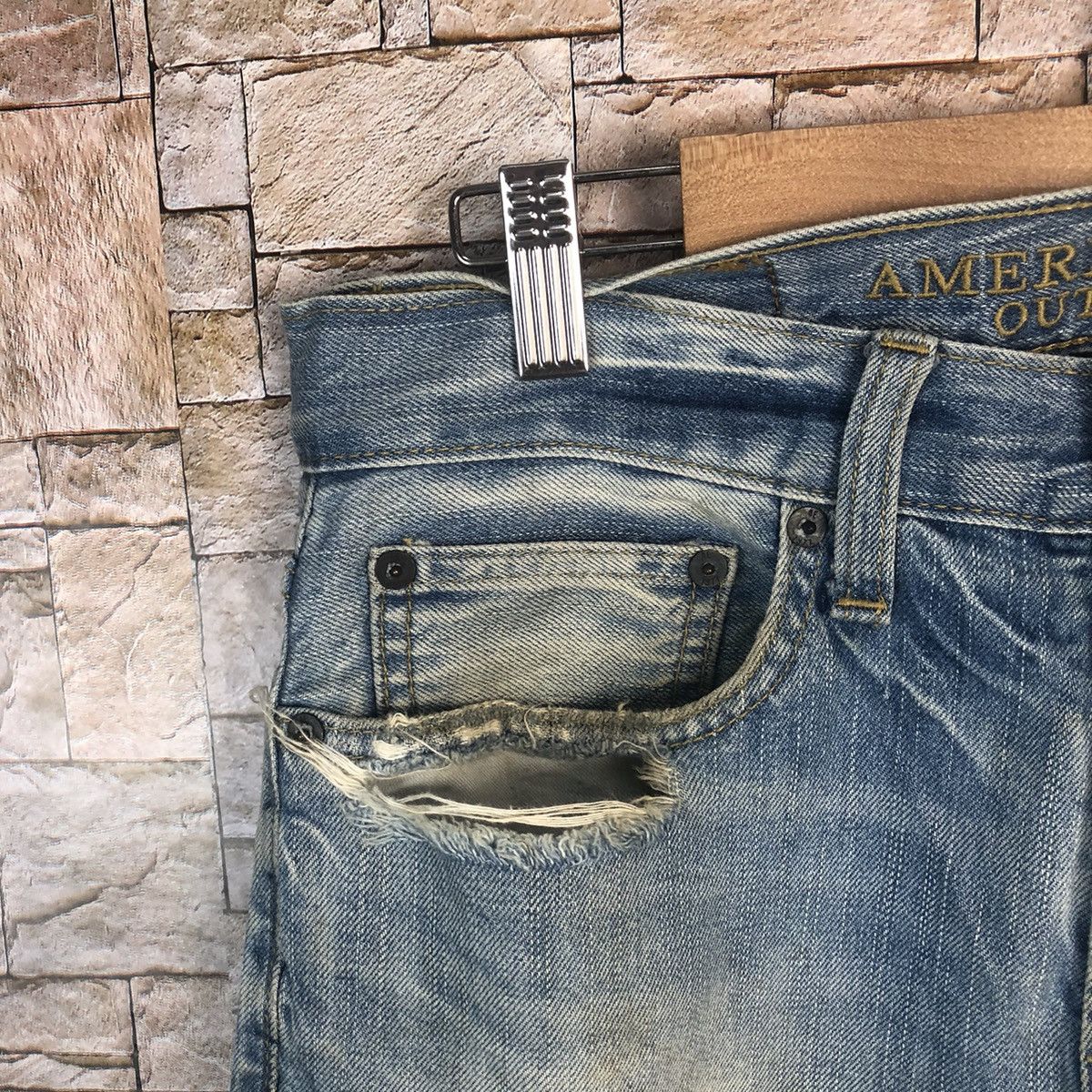 Japanese Brand American Eagle Outfitters Blue Distressed Denim Pants #A57 Size US 29 - 8 Thumbnail