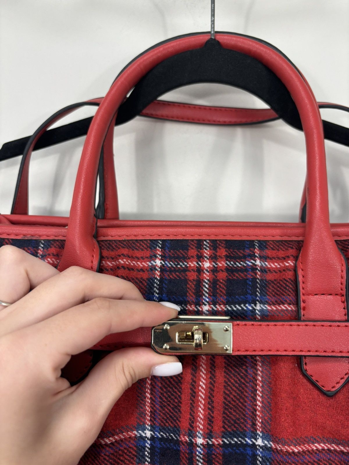 Mario Valentino Mario Valentino Red Plaid Top Handle Satchel Tote Bag Size ONE SIZE - 9 Thumbnail