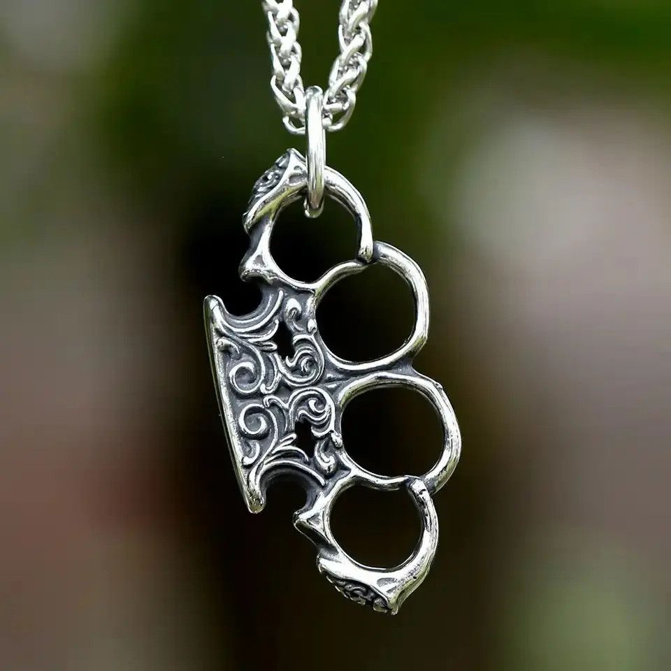 Jewelry × Vintage Unique Design Steel metal brass knuckles charms Pendant Size ONE SIZE - 1 Thumbnail