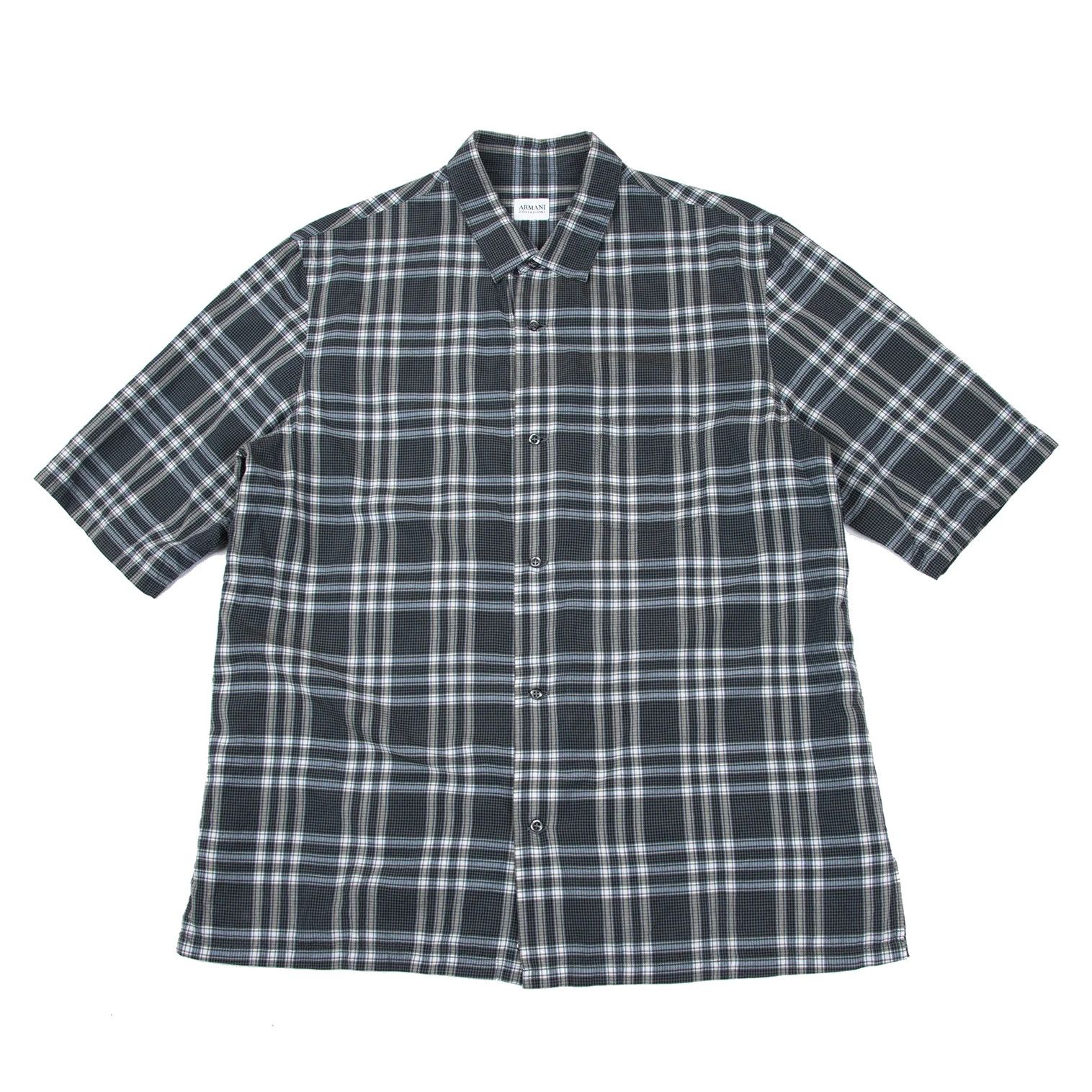 Cotton Check Short Sleeve Shirt in Gray Size L