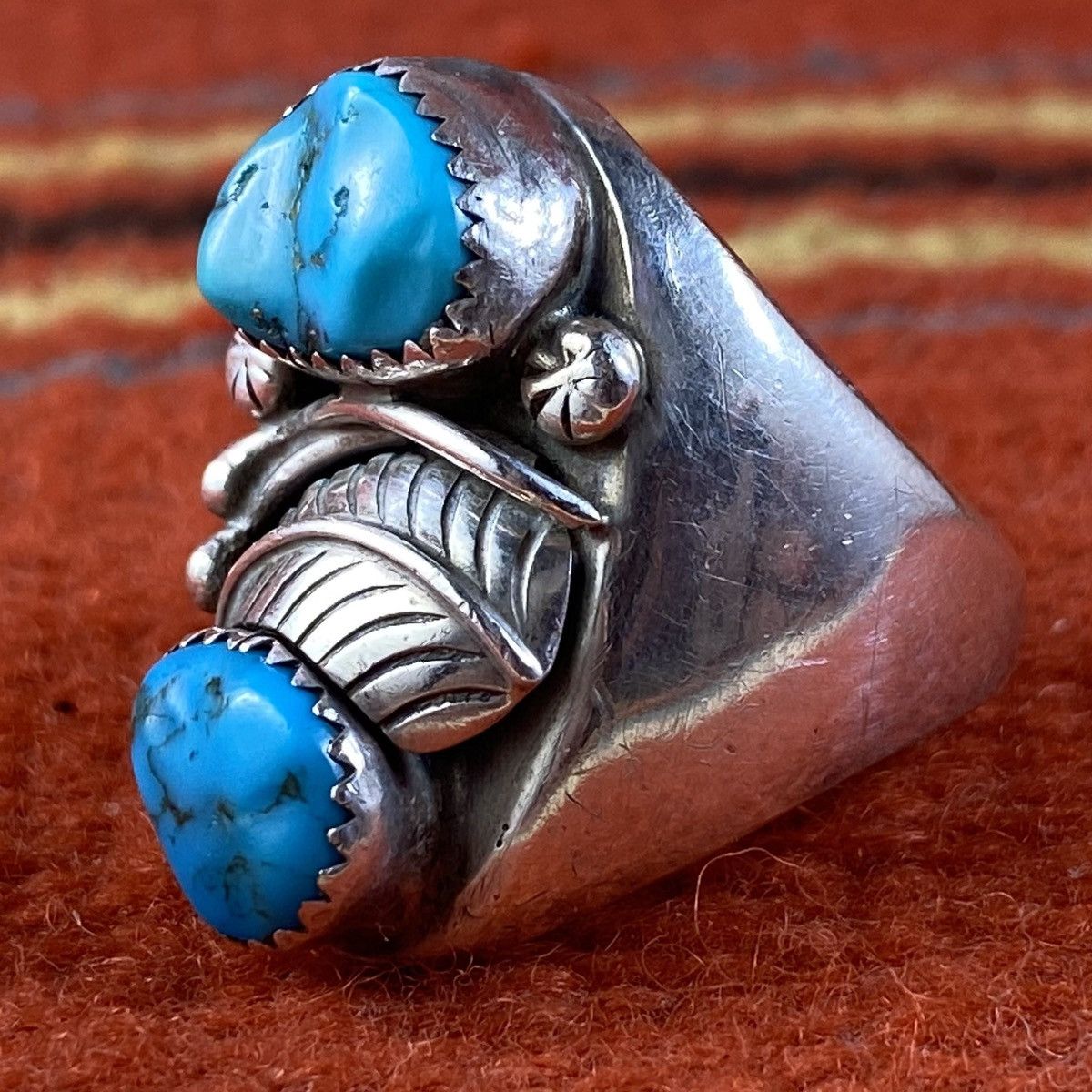 Kapital × Vintage Vtg Navajo Sterling Turquoise Cabochon Chunky Signet Ring Size ONE SIZE - 3 Thumbnail