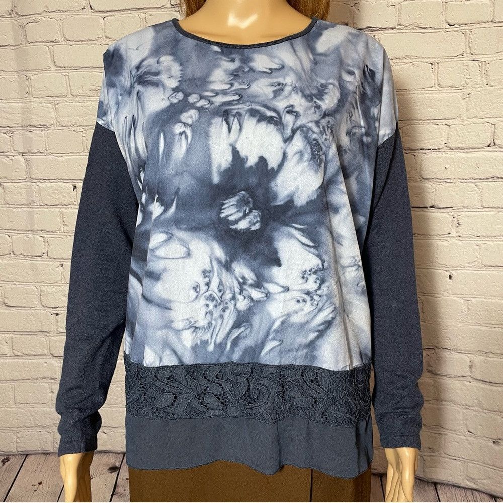Chicos Chico's Blue Floral Sweater Size 2 US L Size L / US 10 / IT 46 - 9 Thumbnail
