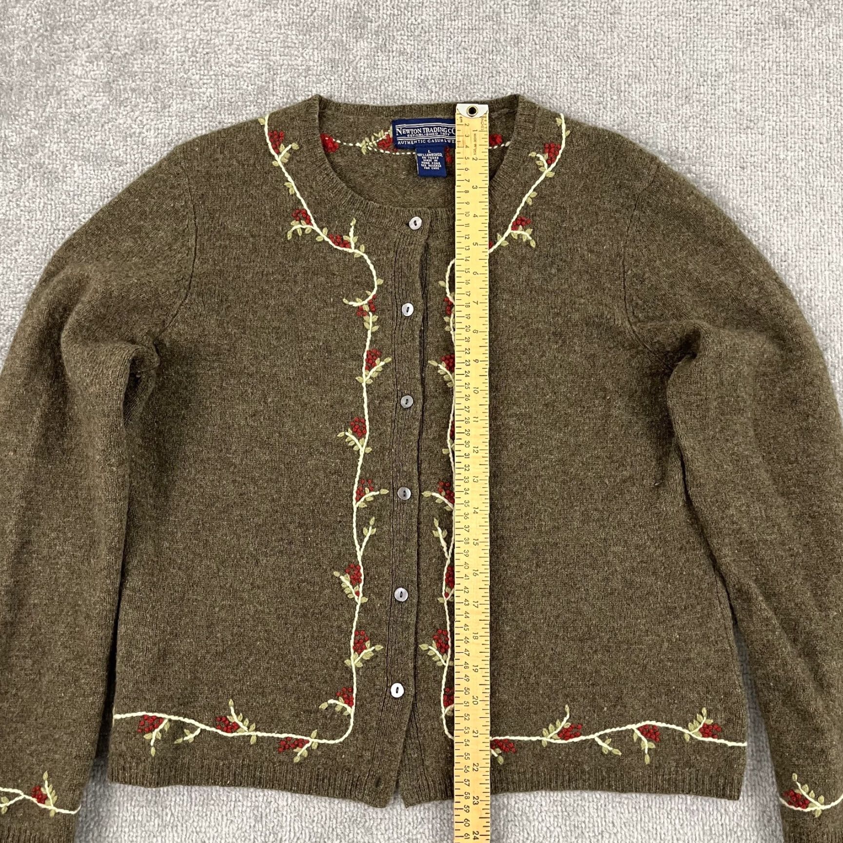 Vintage Newton Trading Cardigan Women Large Brown 100% Wool Floral Knit Button Preppy Classic Women's Size L / US 10 / IT 46 - 3 Thumbnail