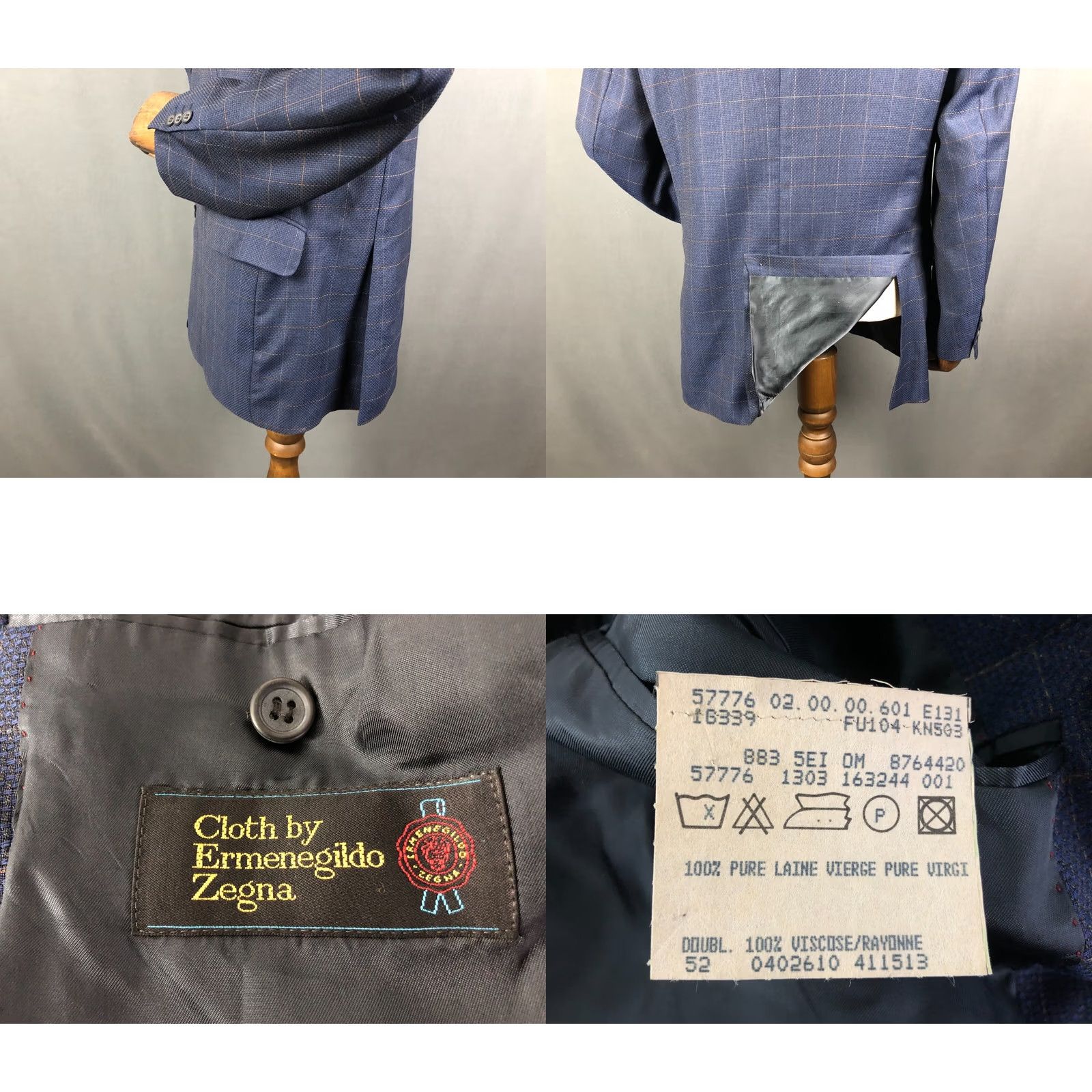 Ermenegildo Zegna Ermenegildo Zegna Blazer Wool Blue Men Size 52 Check Blazer Mens Regular 52 Blue Wool Check Button 3 Button Cuffs Lined Pockets Vintage: No Size 52R - 8 Thumbnail
