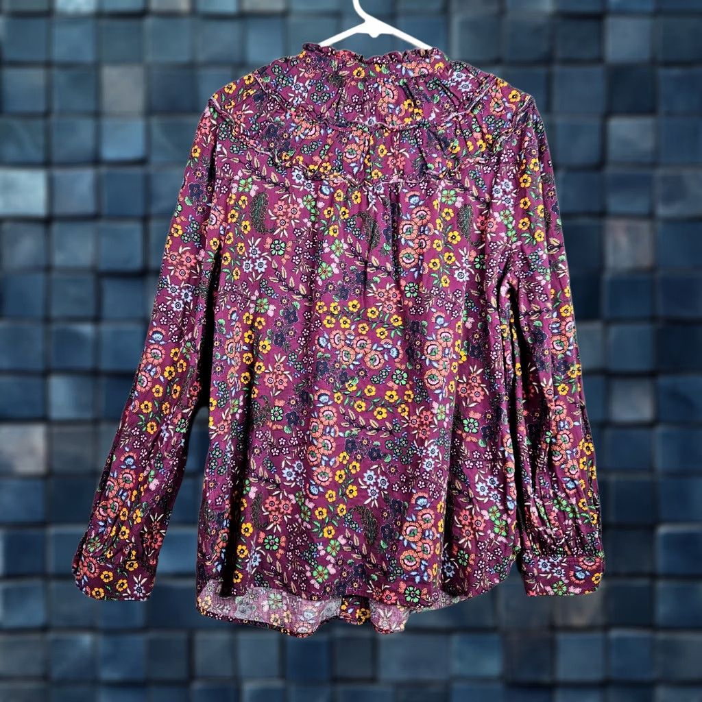 Talbots Talbots Women's XL Floral Ruffle Neck Button Front Blouse Purple Long Sleeve Shirt Adults Regular Size Type: Blouse Size XL / US 12-14 / IT 48-50 - 1 Thumbnail
