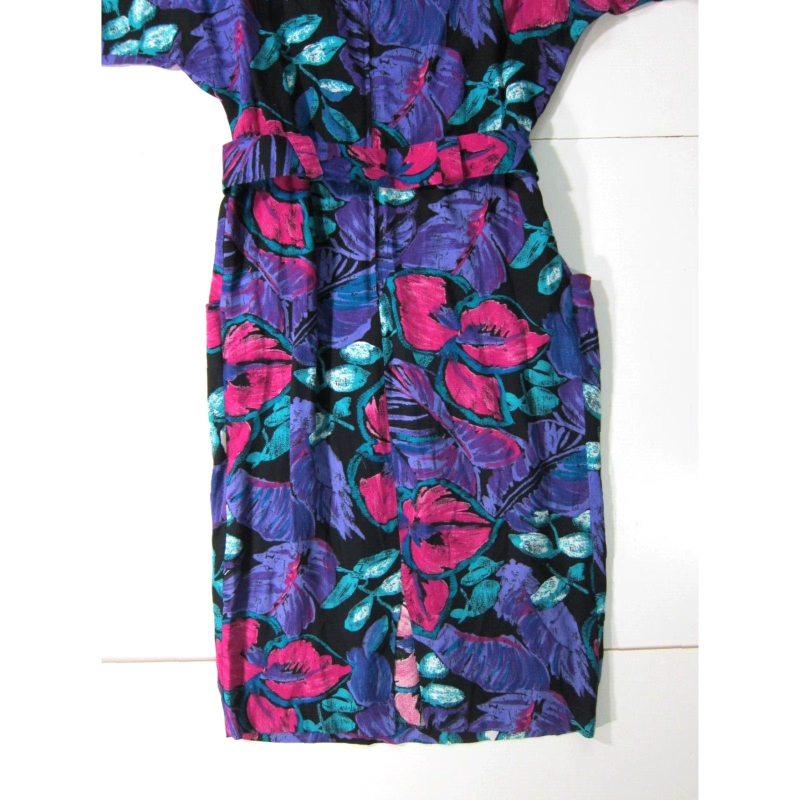 Vintage Willy's Influence 70's Floral Dress L Maxi Sleeveless Pink Green Purple Pocket Belted 100% Floral Retro Women’s Dress L Womens Size L / US 10 / IT 46 - 7 Thumbnail