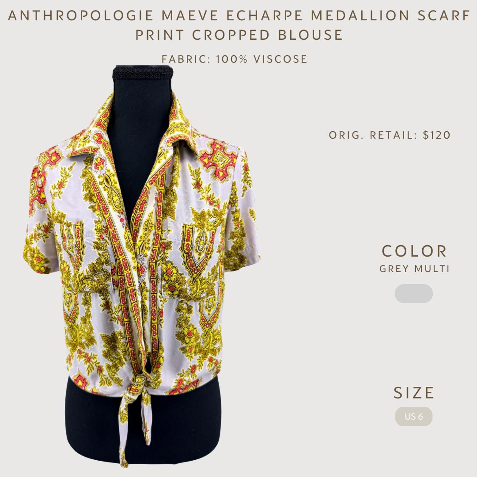 Other Anthropologie Maeve Scarf Print Cropped Blouse 6 Size M / US 6-8 / IT 42-44 - 2 Thumbnail