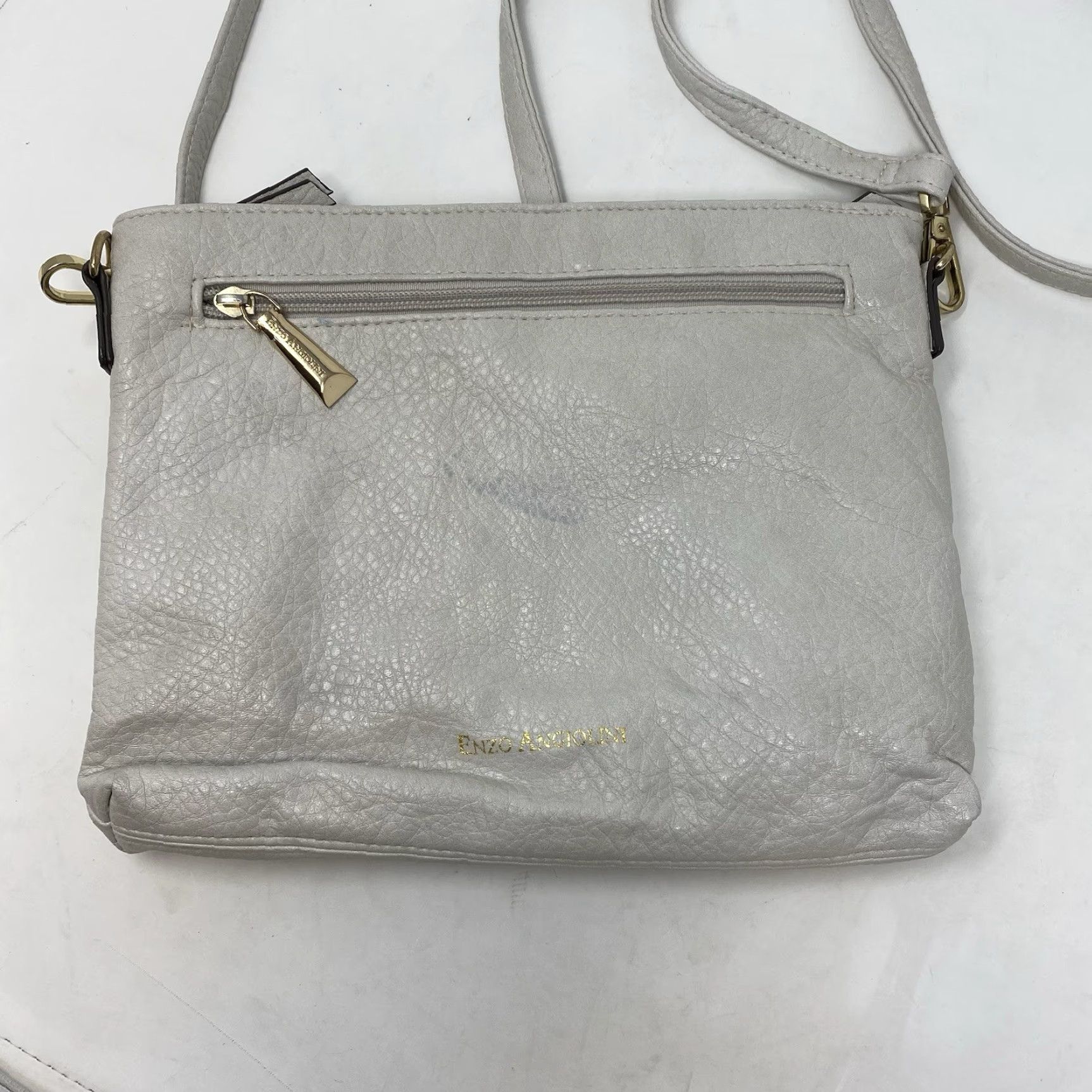 Kenzo Enzo Angiolini Crossbody Pebbled Leather Purse Gold Studded Beige Medium Women Bag Size ONE SIZE - 3 Thumbnail