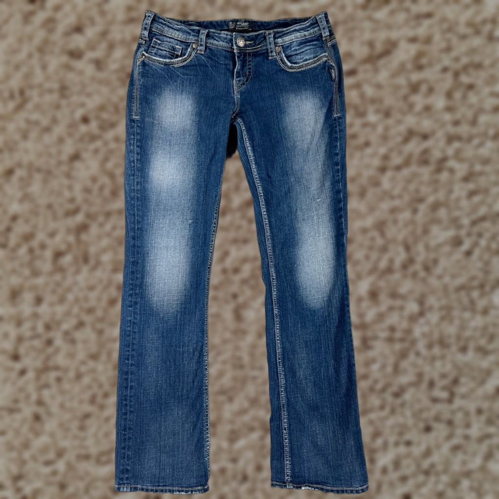 Silver Jeans Co. Silver Jeans Women’s Bootcut Pants 31 Blue Denim Aiko Embroidered Cotton Stretch Size 24" / US 00 / IT 34 - 1 Thumbnail
