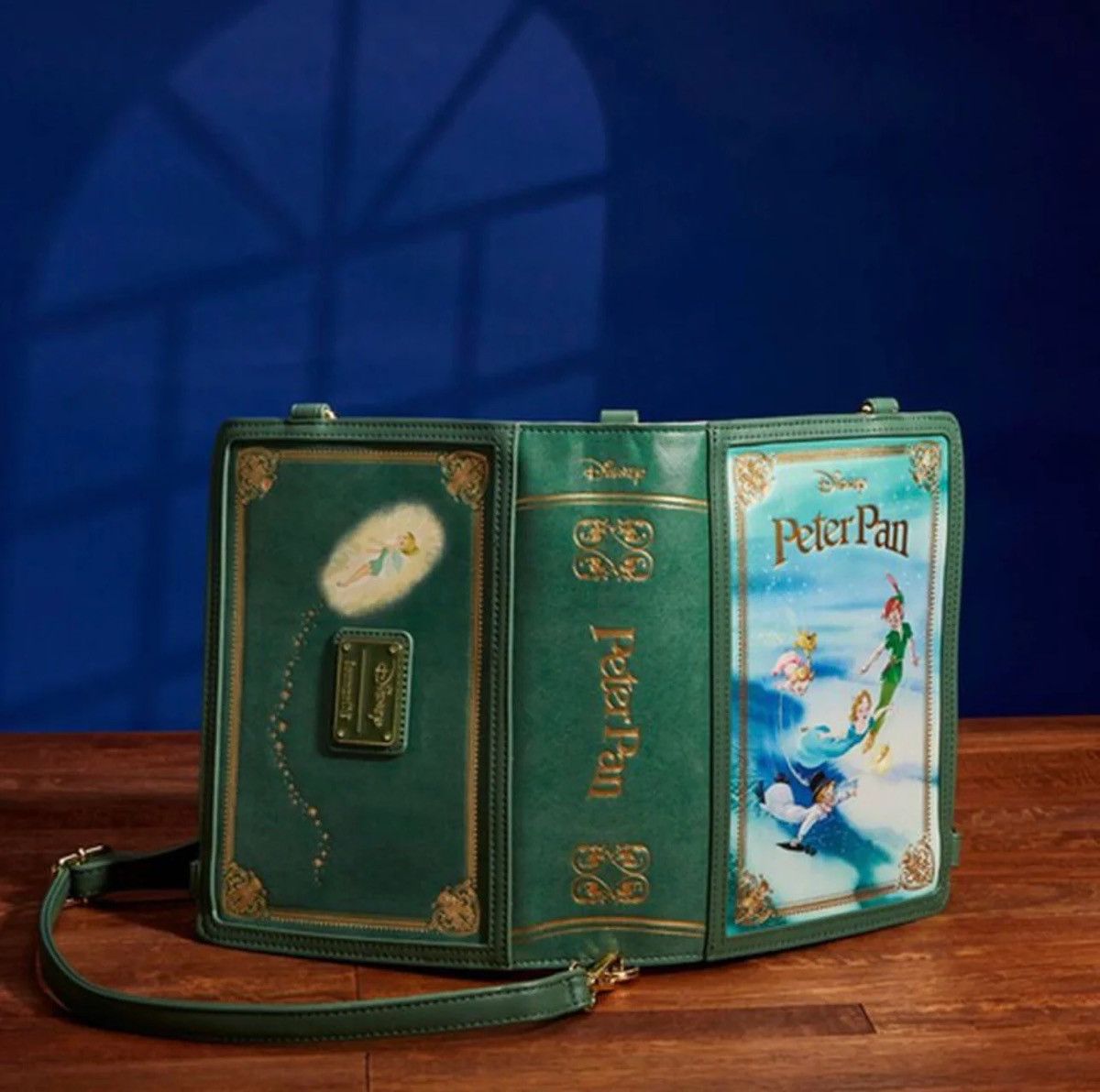 image of Disney Loungefly Reversible Peter Pan Mini Book Bag in Green, Women's