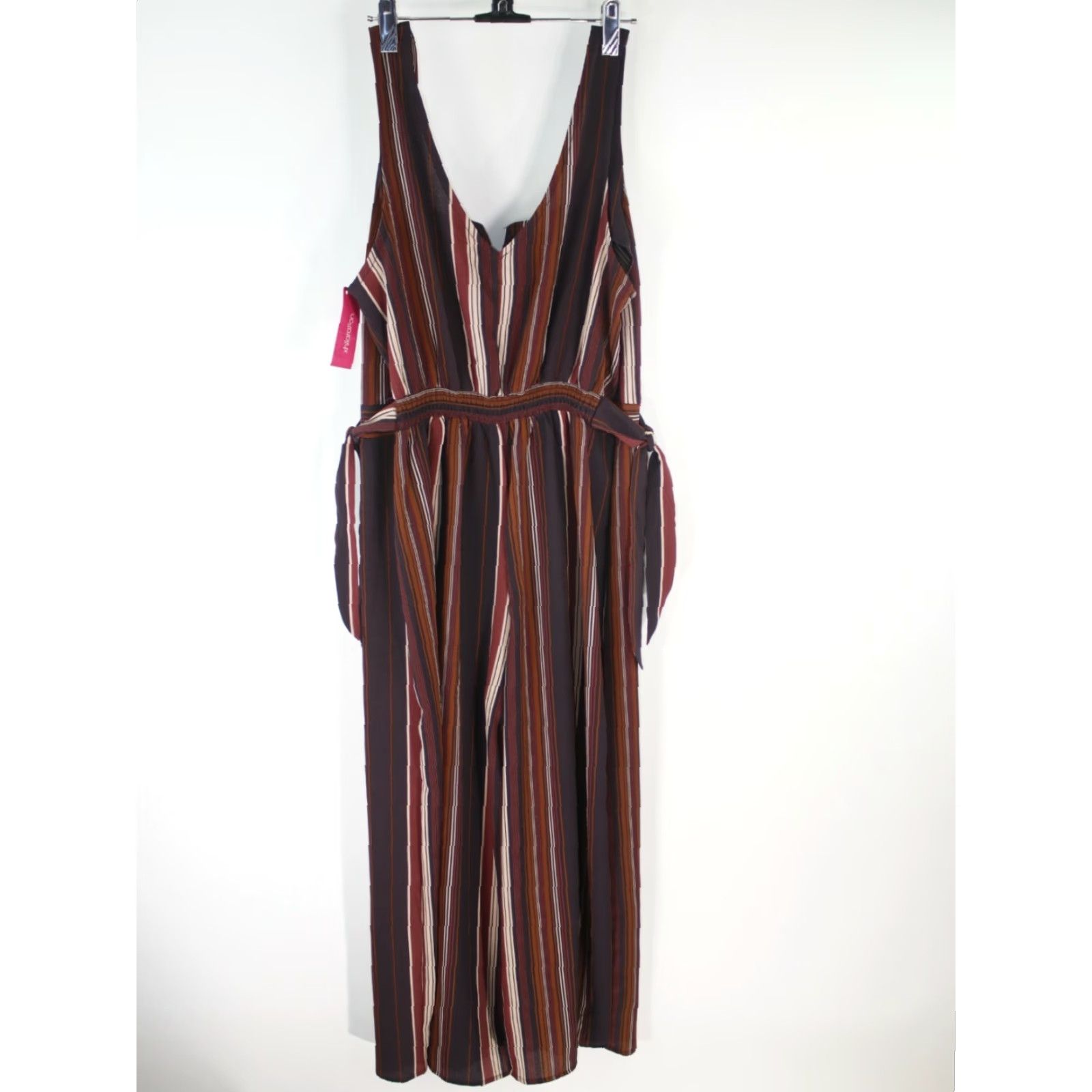 Vintage Xhilaration Womens Sleeveless Striped Brown Cropped Jumpsuit Medium NWT Size 32" / US 10 / IT 46 - 2 Thumbnail