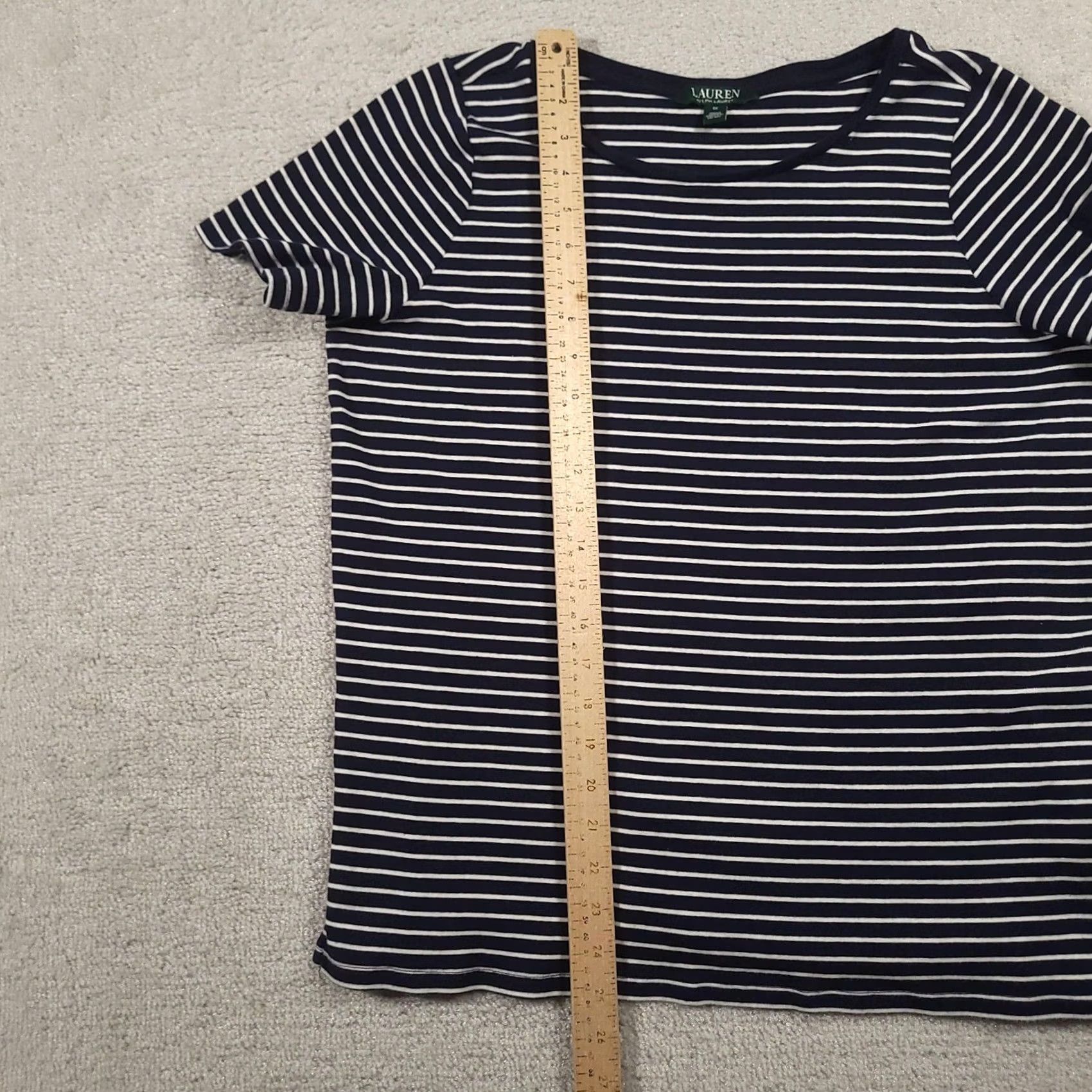 Ralph Lauren Lauren Ralph Lauren Shirt Womens 1X Navy Striped Short Sleeve Crewneck RL Logo Size XL / US 12-14 / IT 48-50 - 7 Thumbnail