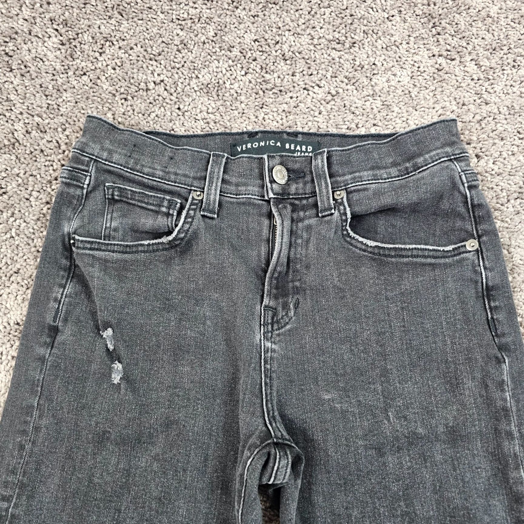 Veronica Beard VERONICA BEARD Jeans Womens 24 Black Distressed Boyfriend Mid Rise Denim Benzi 25x27 Size 27" / US 4 / IT 40 - 2 Thumbnail