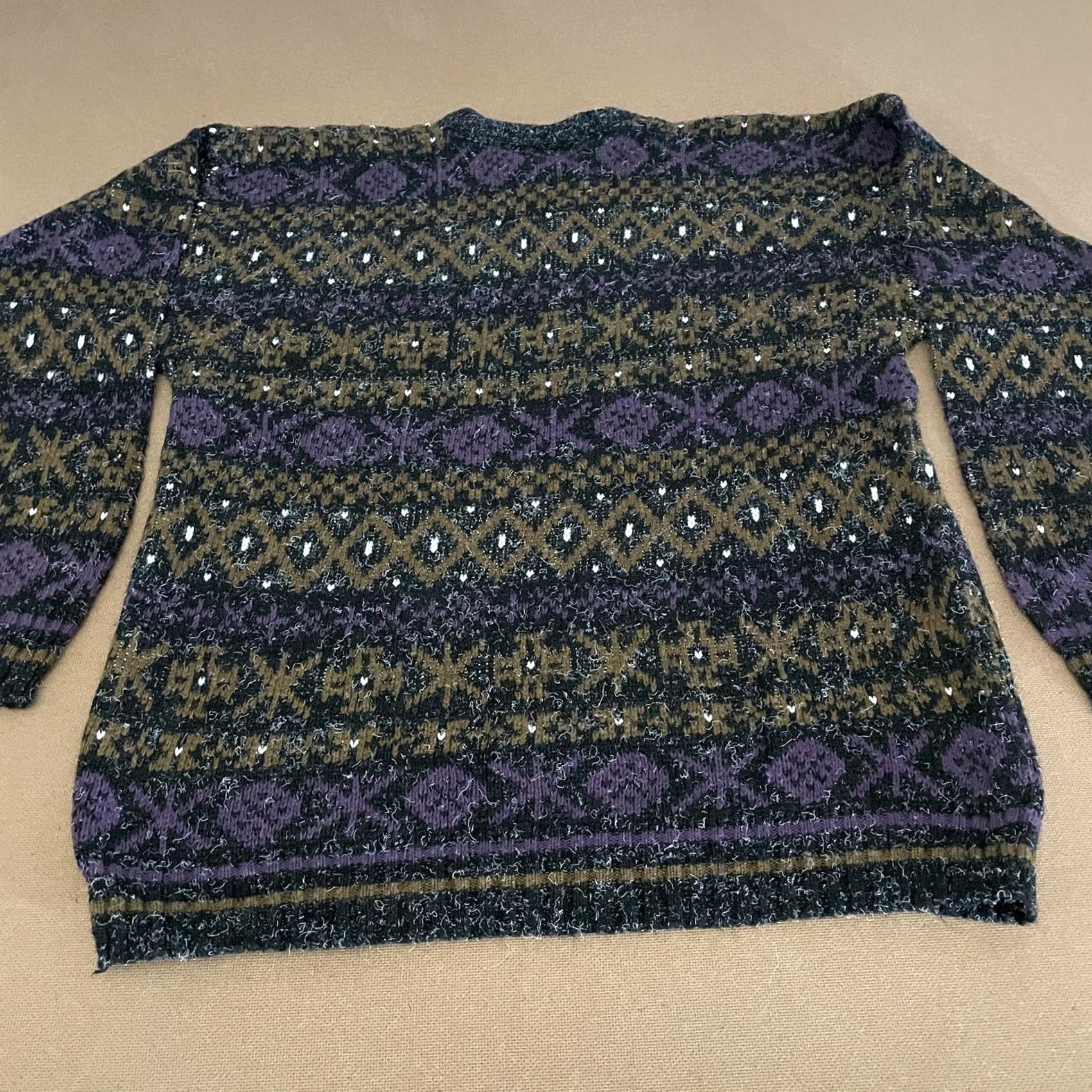 New Era VINTAGE New Era Sweater Mens Large Purple Black Fair Isle Crewneck 90s Made USA Size US L / EU 52-54 / 3 - 7 Thumbnail