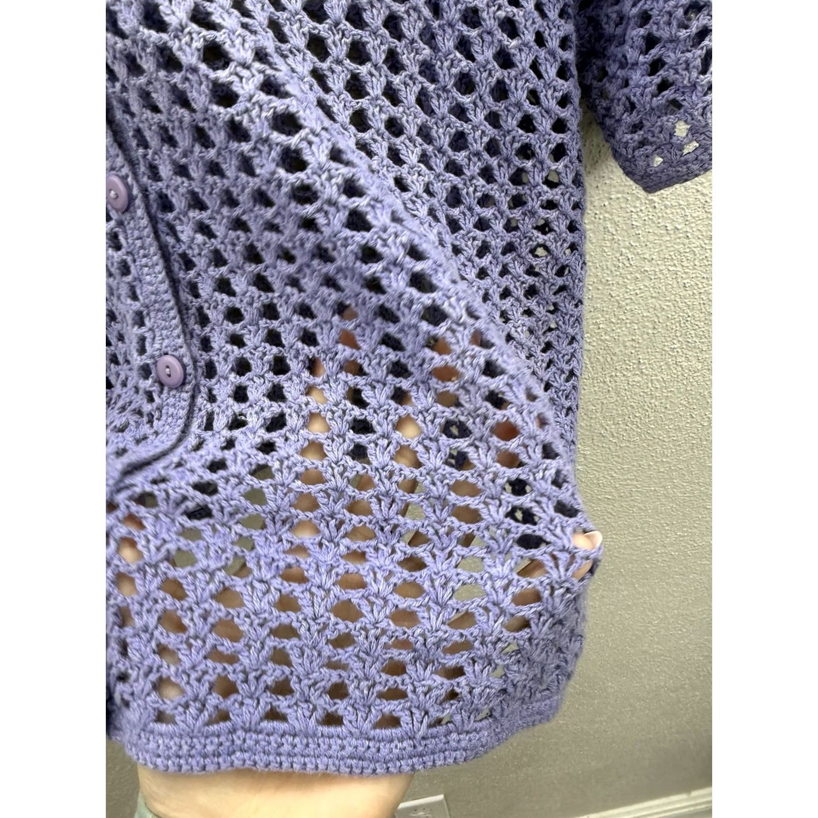 Vintage Norton McNaughton Womens Sweater Large Purple Button Up Short Sleeve Open Knit Blouse Shirt V-Neck Knit Casual Lightweight Regular Womens XS-XL Size L / US 10 / IT 46 - 4 Thumbnail