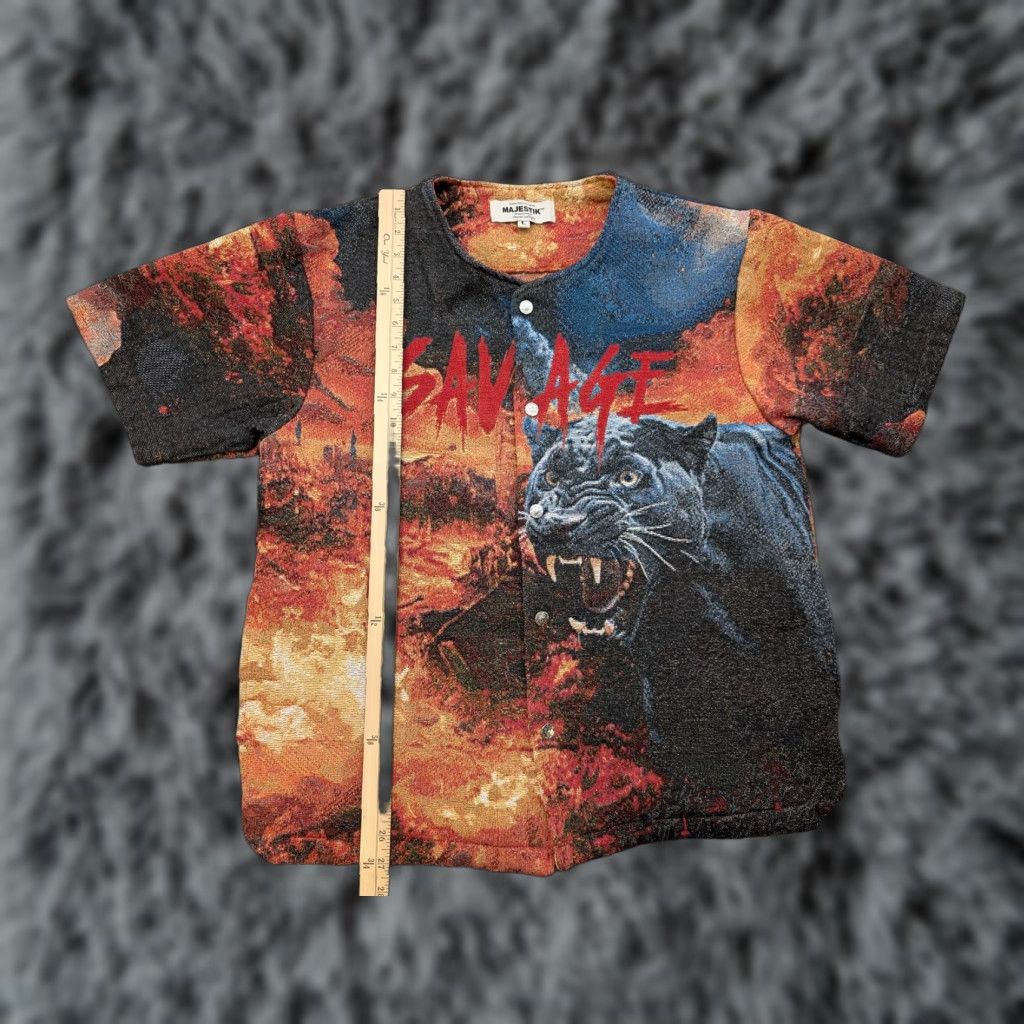 Alife Majestik Shirt Mens Large Savage Panther Jungle Life Baseball Button Graphic Fire Size US L / EU 52-54 / 3 - 1 Thumbnail
