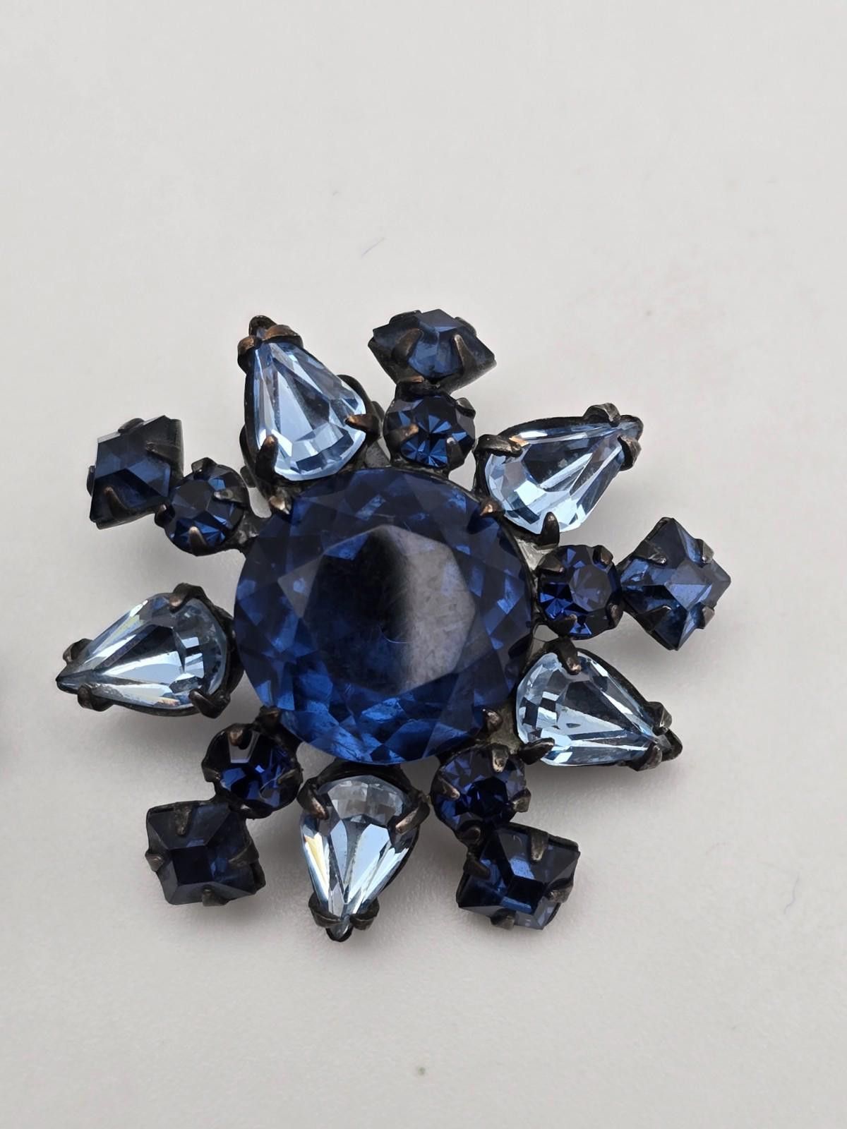 Stephan Schneider VTG Signed Schreiner NY Sapphire Rhinestone Earrings Size ONE SIZE - 2 Thumbnail
