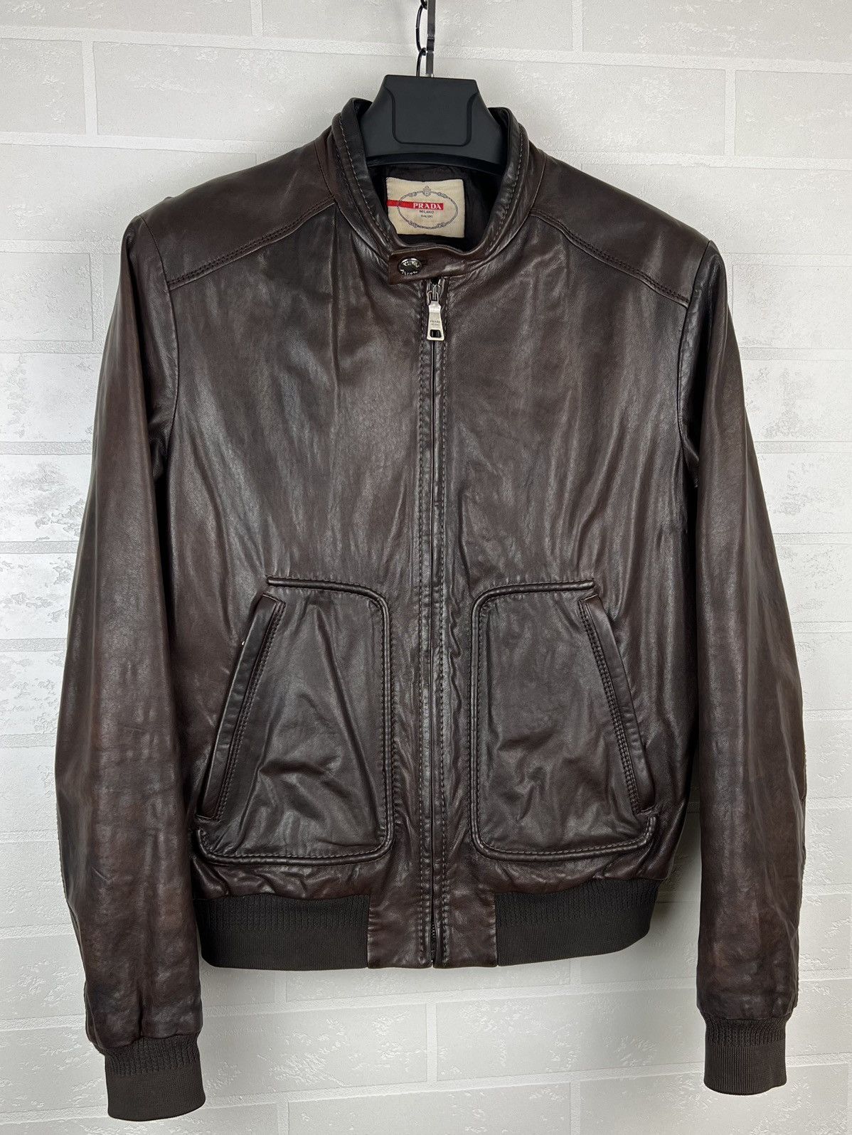 Prada PRADA MILANO Jacket Leather Bomber Lambskin Brown Men's Size US M / EU 48-50 / 2 - 2 Thumbnail