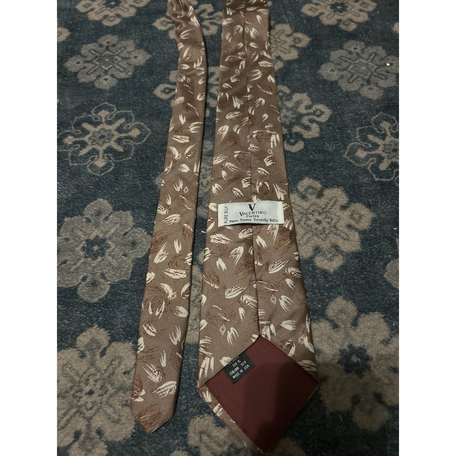Valentino Valentino Pietro Paris Rome Brown Abstract Silk Necktie Size ONE SIZE - 1 Thumbnail