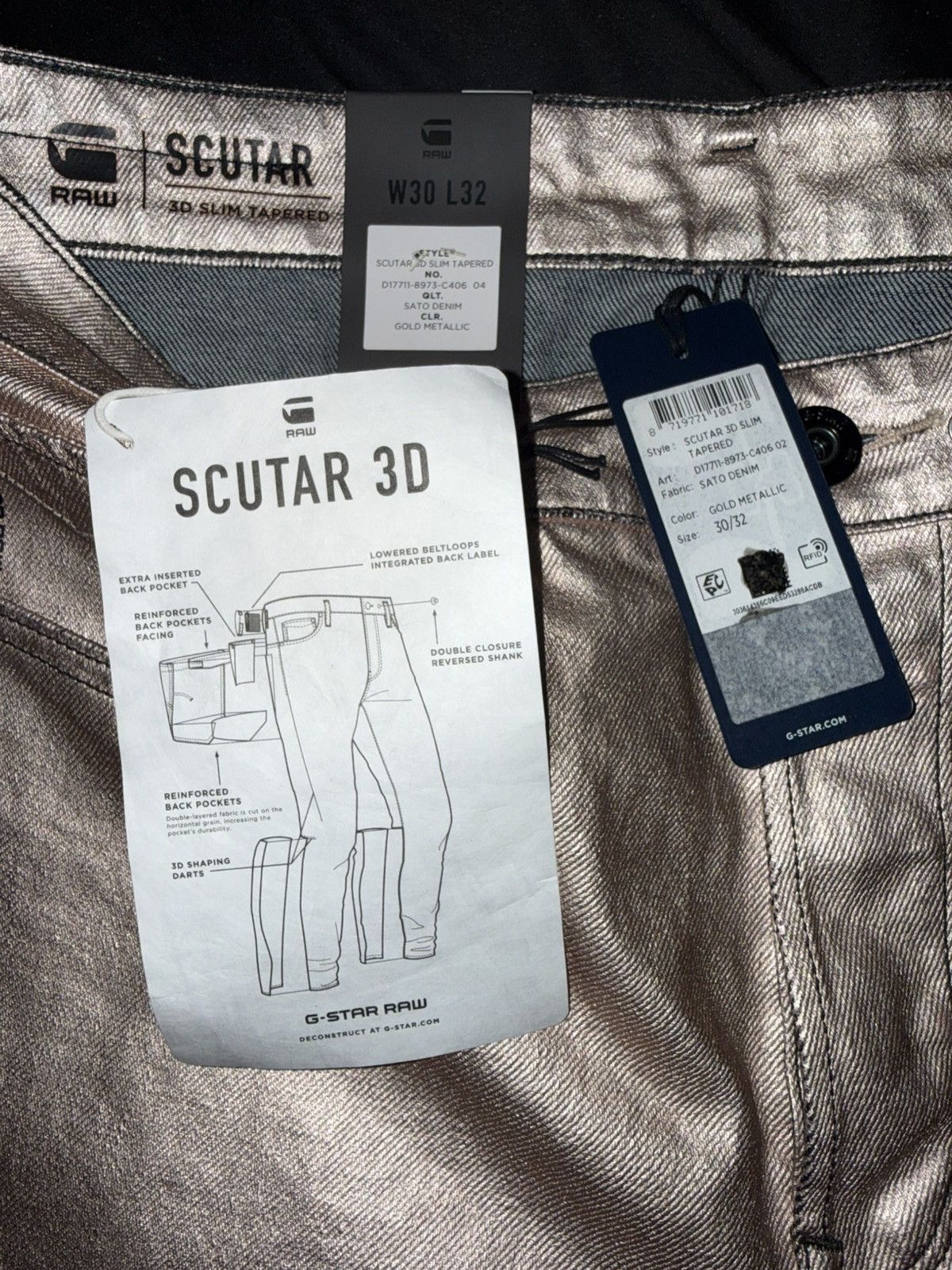 G-Star G-Star Metallic Gold Jeans Scutar 3D 30/32 baggy fit NWT Size US 30 / EU 46 - 5 Thumbnail