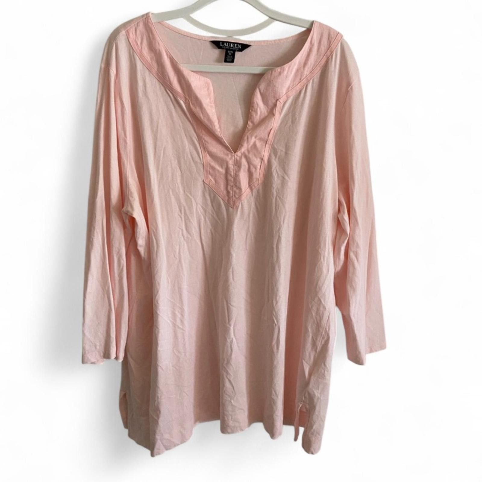 Polo Ralph Lauren Lauren Ralph Lauren Pink 3/4 Sleeve Womens V Neck Top Sz 1X Size XL / US 12-14 / IT 48-50 - 6 Thumbnail