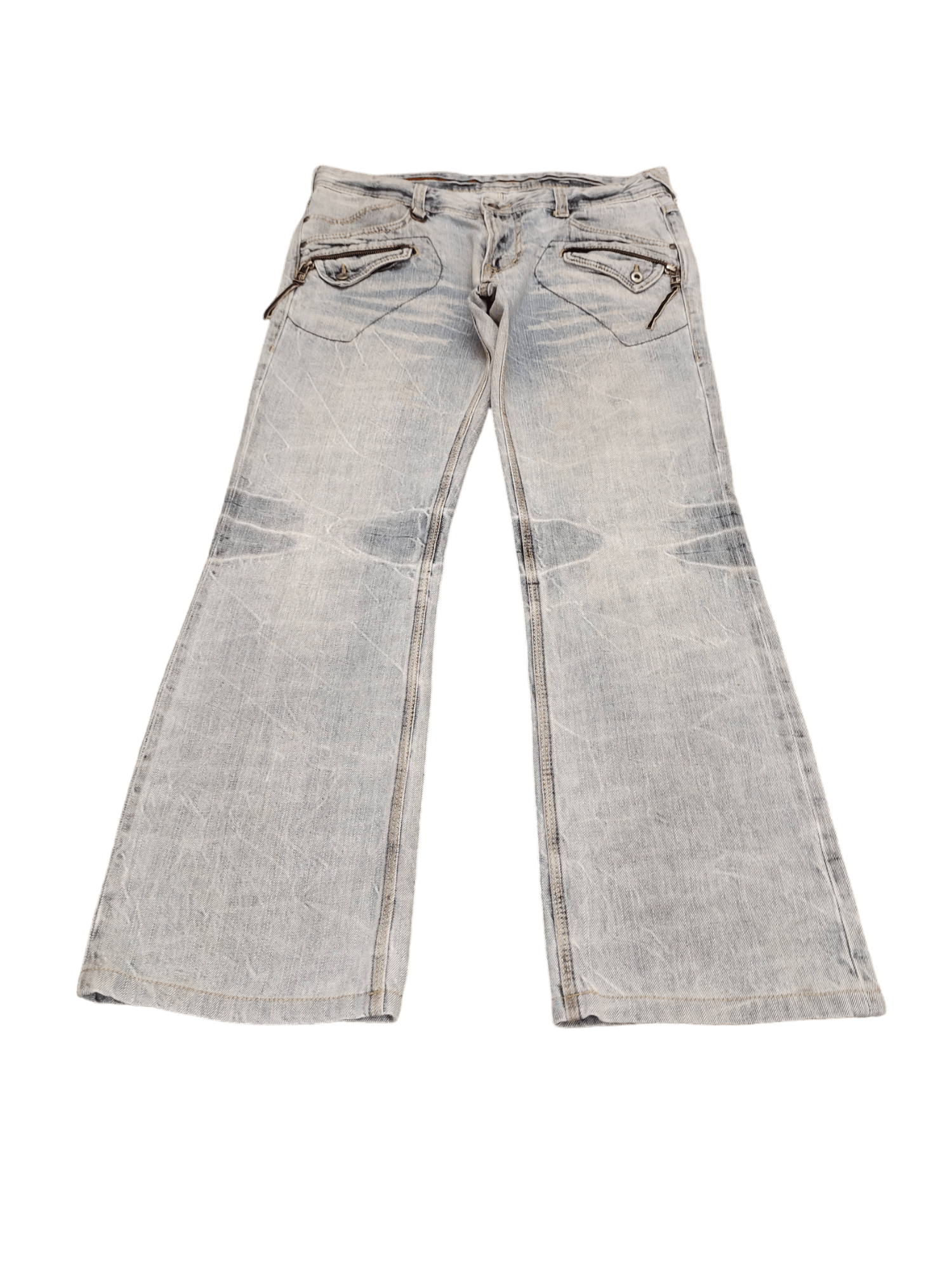 If Six Was Nine Flare Jeans Nicole Club Distress Faded Boot Cut Y2k Mudmax Size US 33 - 2 Thumbnail