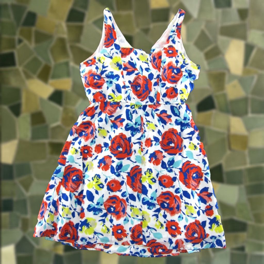 Old Navy Old Navy 100% Cotton White Floral Sheath Tank Dress 14 Women Knee Length Blue 14 Size XL / US 12-14 / IT 48-50 - 1 Thumbnail