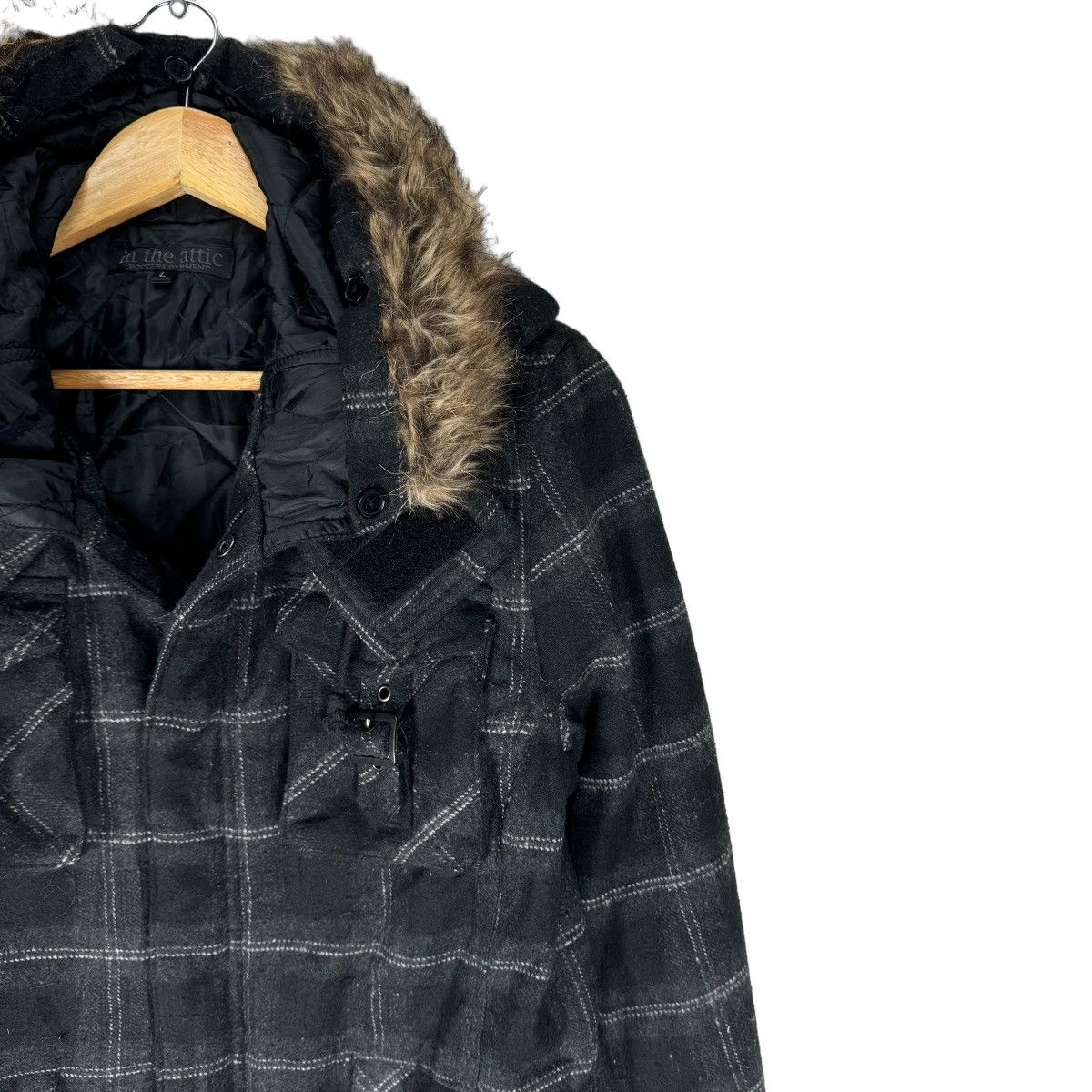 In The Attic 🌟IN THE ATTIC FUR HOODIE TARTAN JACKET Size L / US 10 / IT 46 - 4 Thumbnail