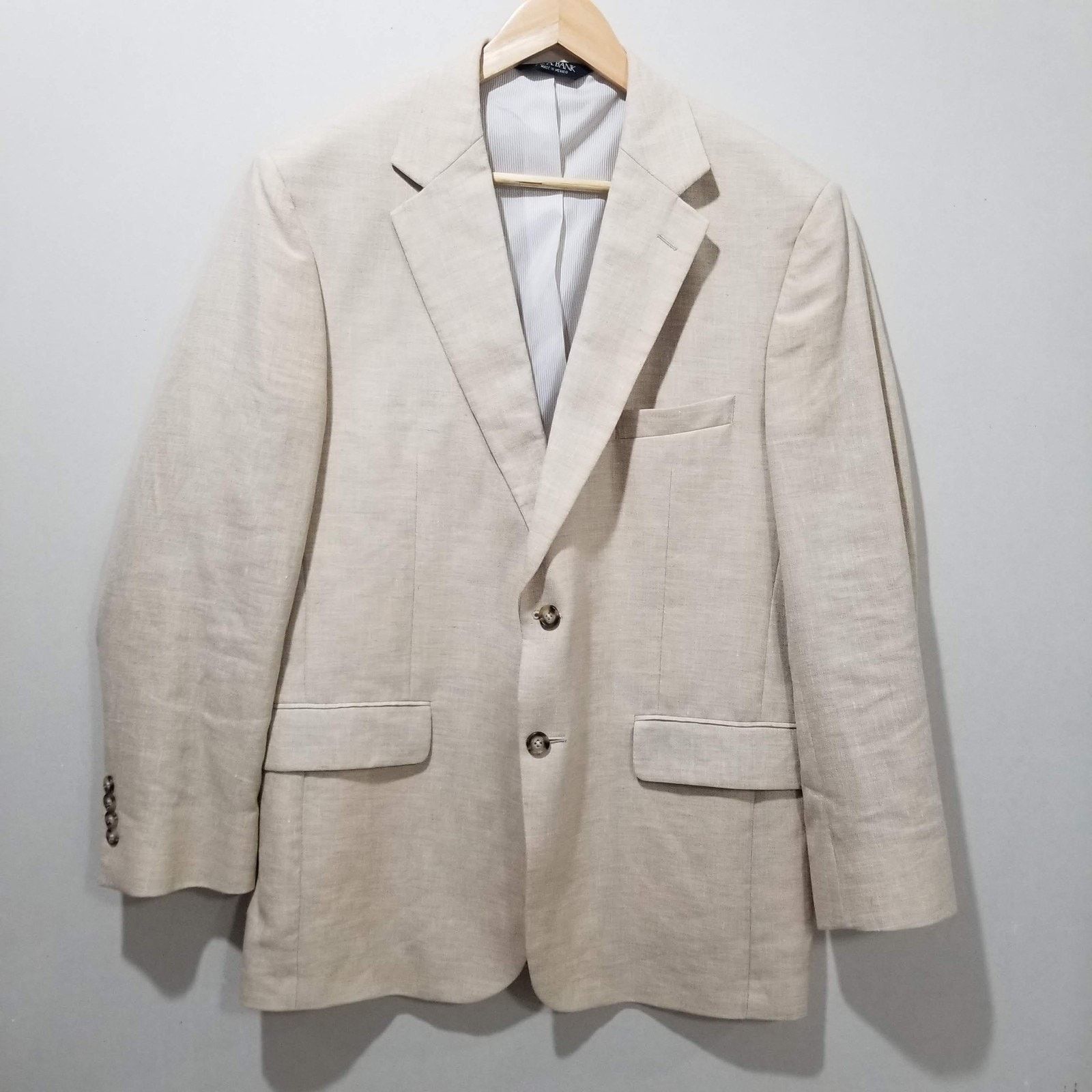 Jos. A. Bank Jos A Bank Blazer Mens 41R Beige Linen Wool Sport Coat Size 40R - 1 Thumbnail