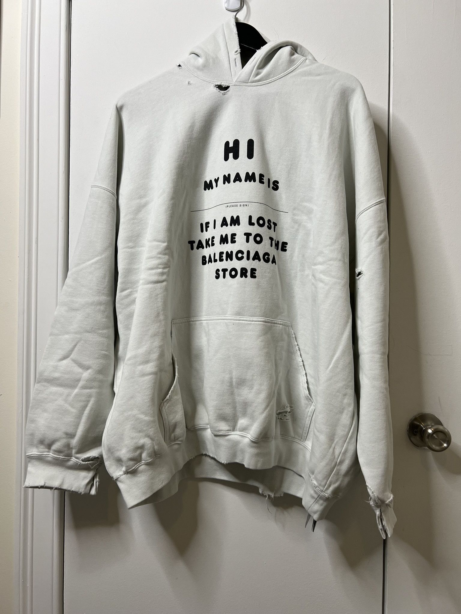 image of Balenciaga "hi My Name Is" Sweatshirt Size M in White, Men's