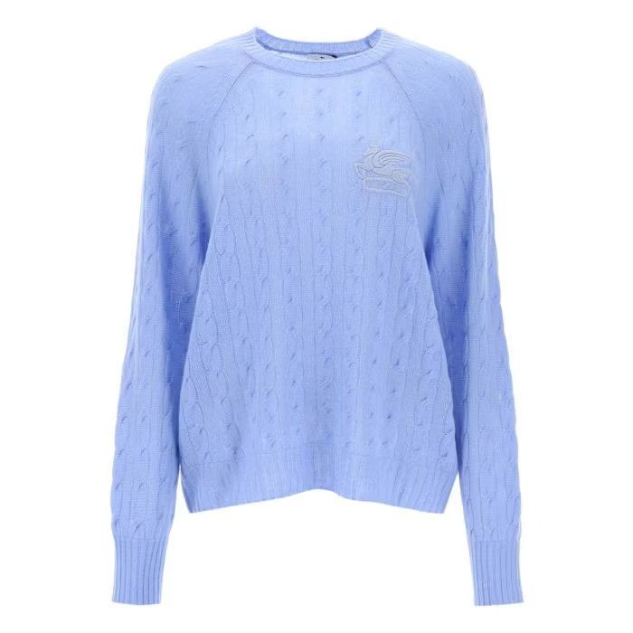 image of Etro O1S22I1N0524 Cashmere Embroidery Sweater In Light Blue, Women's (Size Small)