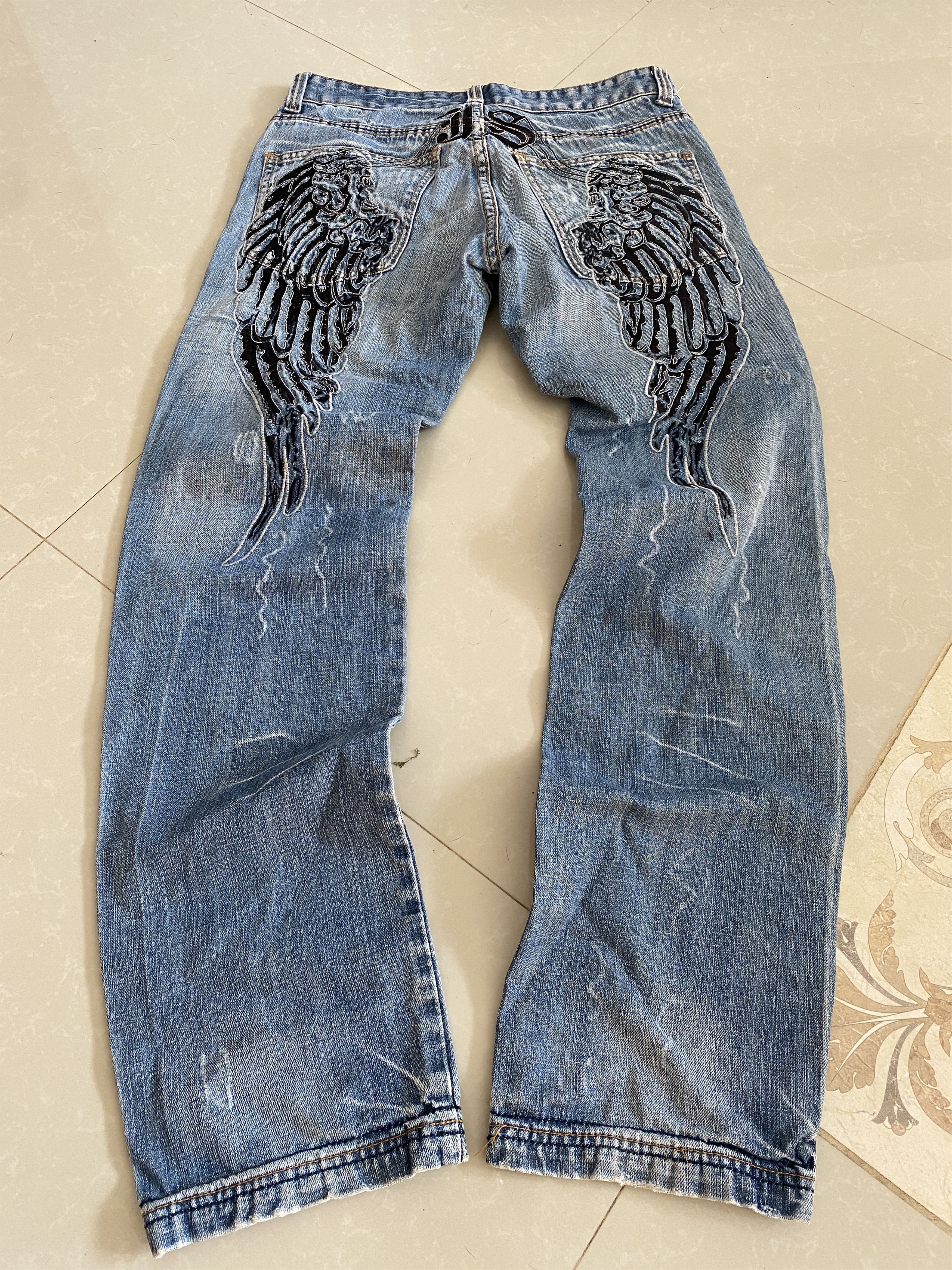 Japanese Brand Japanese Crazy Ed Hardy Style Distressed Washed Jeans Size US 32 / EU 48 - 2 Thumbnail