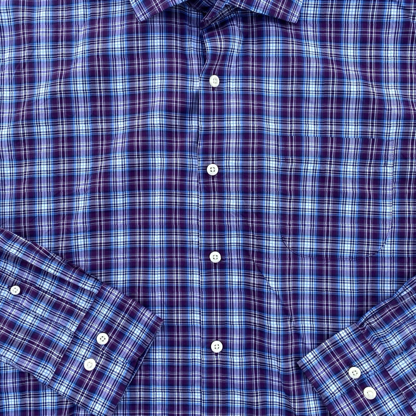 Peter Millar VINTAGE Peter Millar Dress Shirt Purple White Long Sleeve Button Up Collar Mens L (100% Cotton) Size 42R - 2 Thumbnail