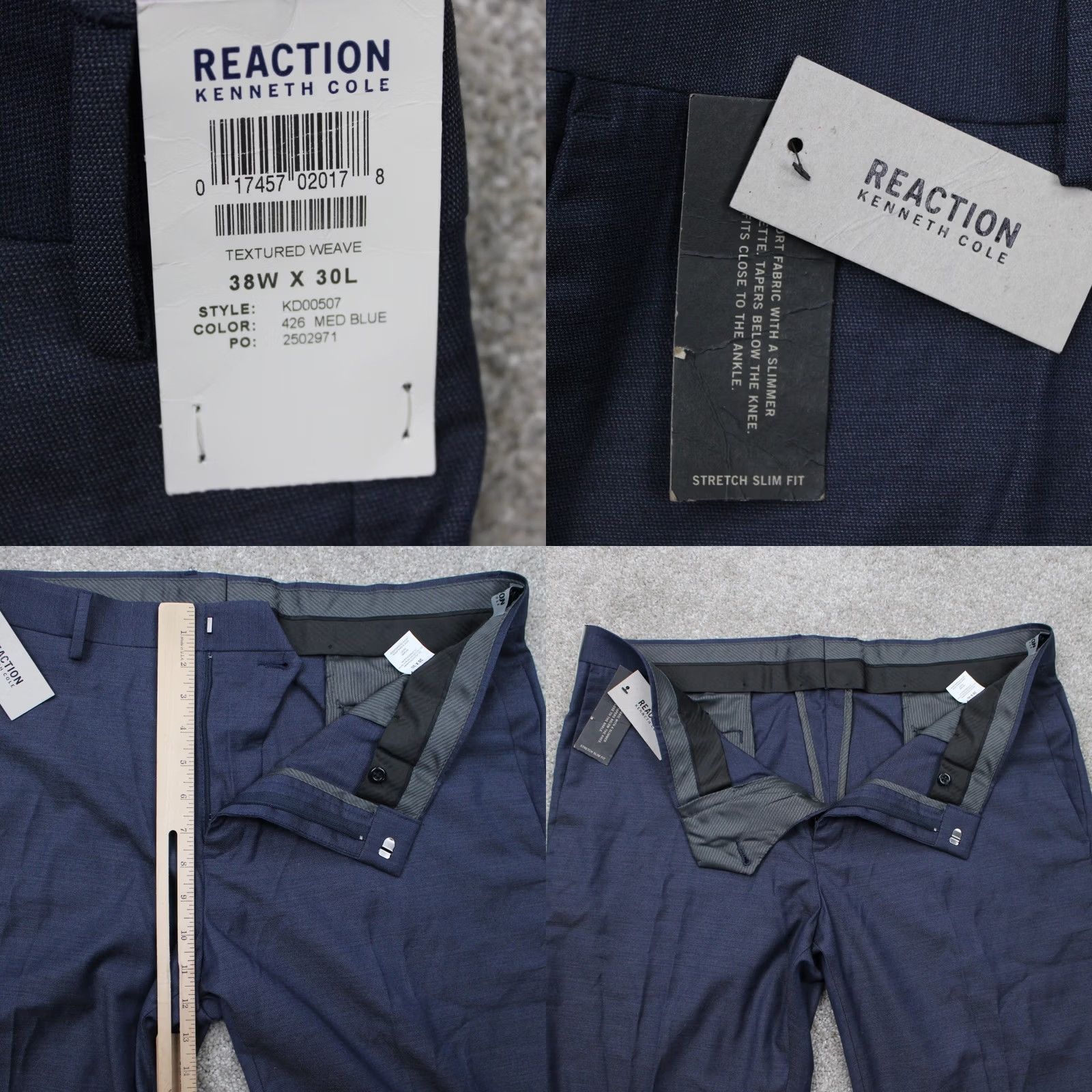 Kenneth Cole Kenneth Cole Reaction Pants Slim Men 38x30 Blue Textured Weave Stretch Flat Front Slim Fit NWT Size US 38 / EU 54 - 8 Thumbnail